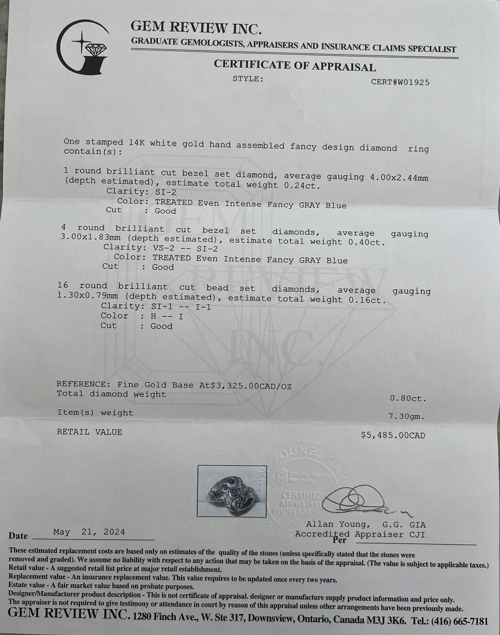 14k Blue Diamond Ring