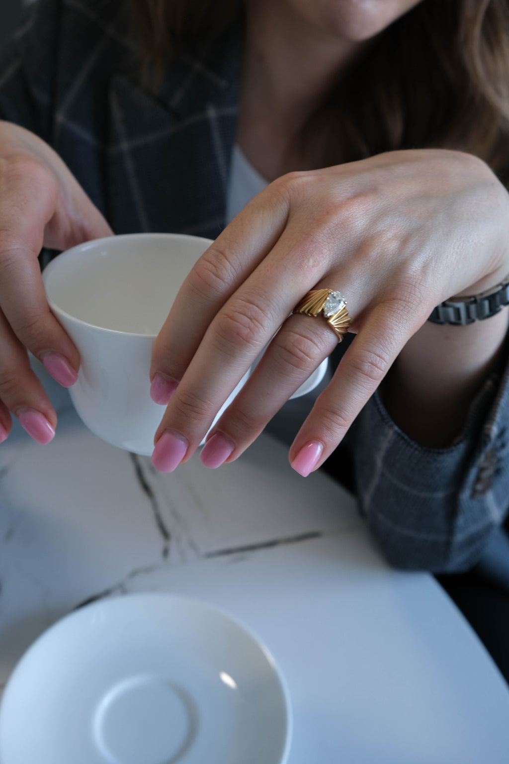 14k Pear Natural Diamond Ring