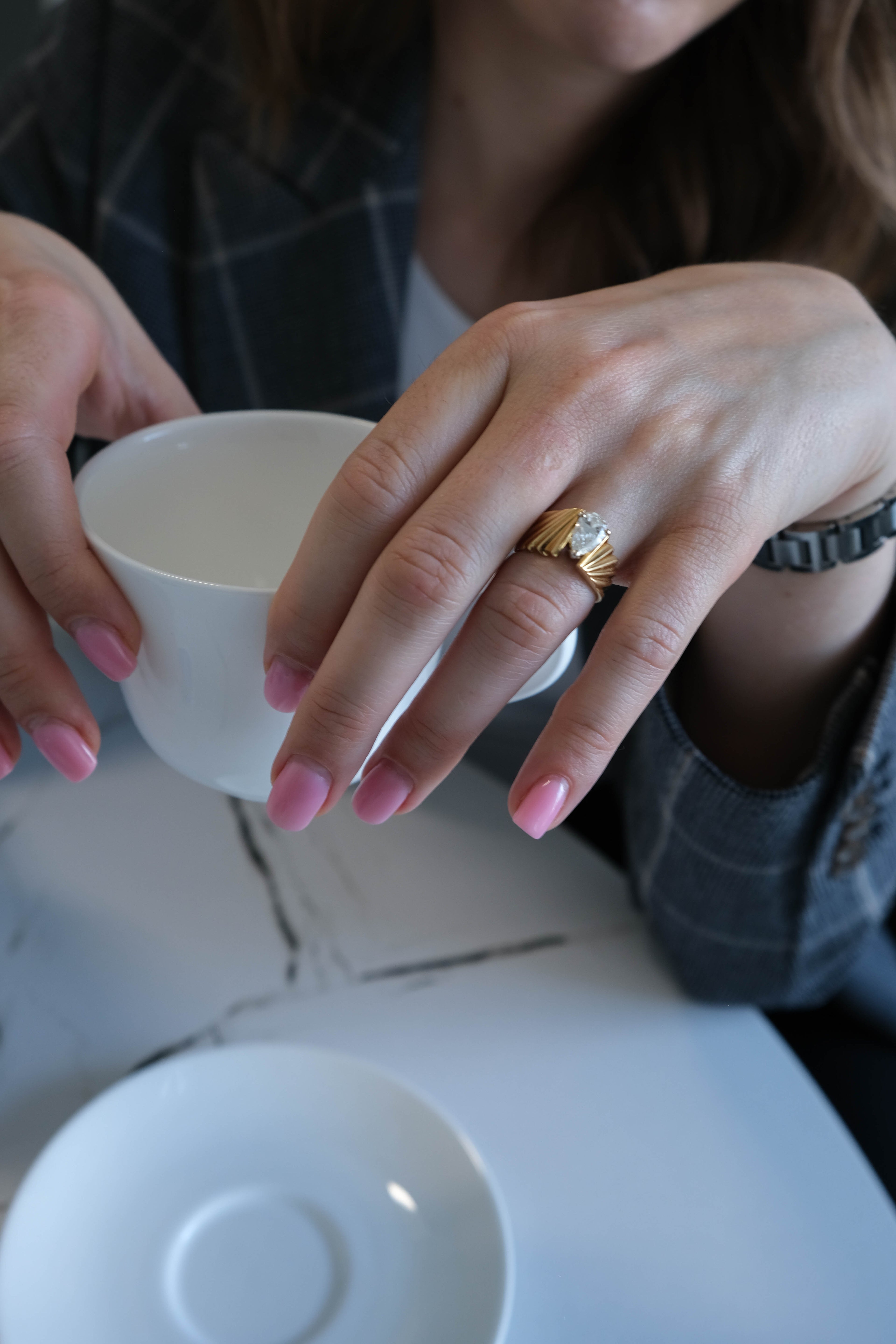 14k Pear Natural Diamond Ring