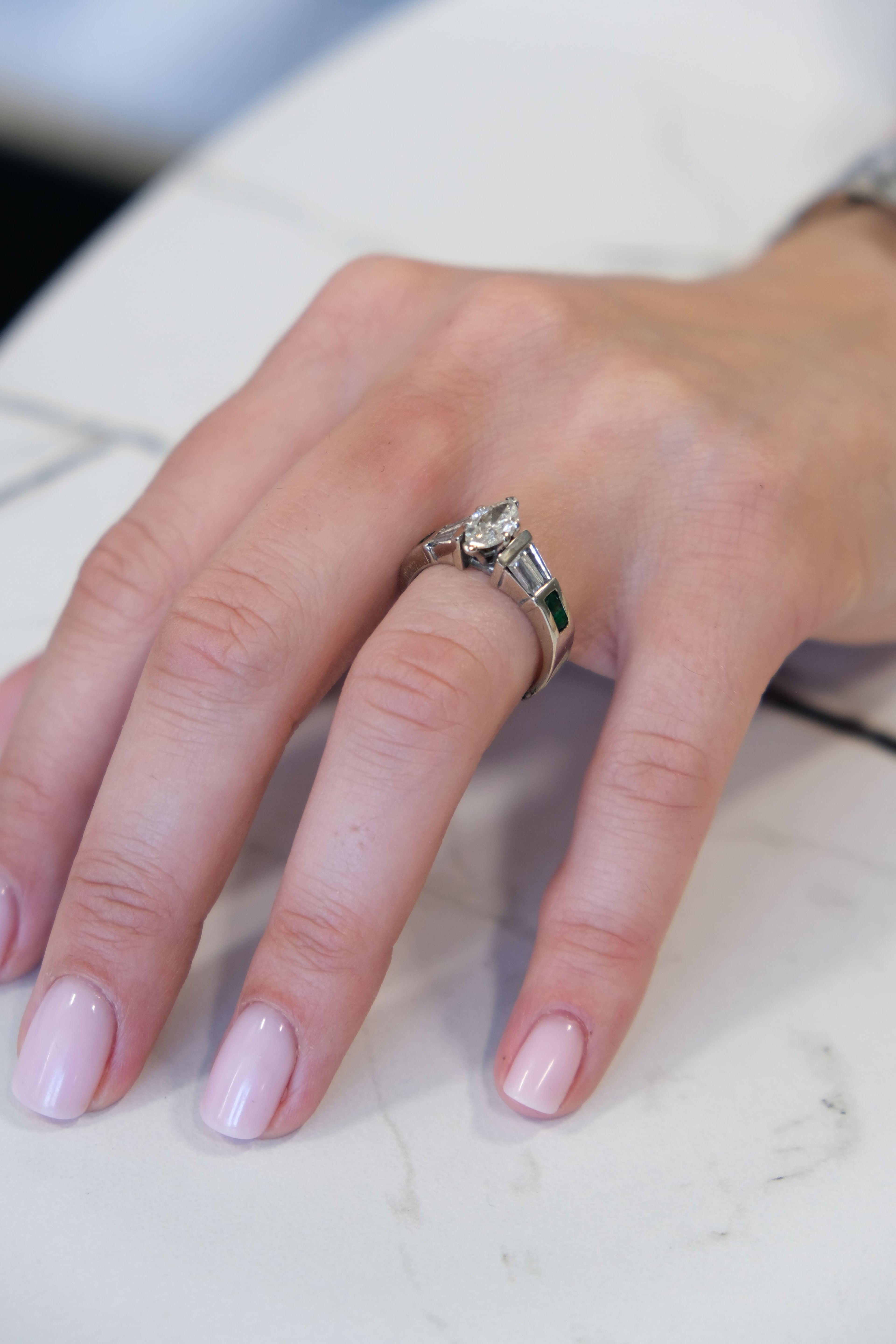 14k Marquise & Emerald Natural Diamond Ring