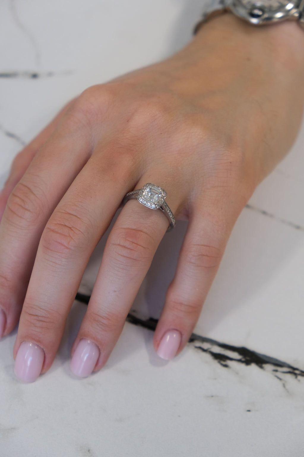 Platinum Tiffany & CO. Natural Cushion Diamond Ring