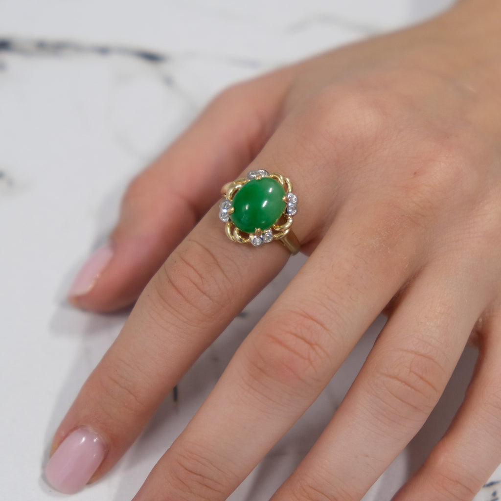 14k Jade & Diamond Ring