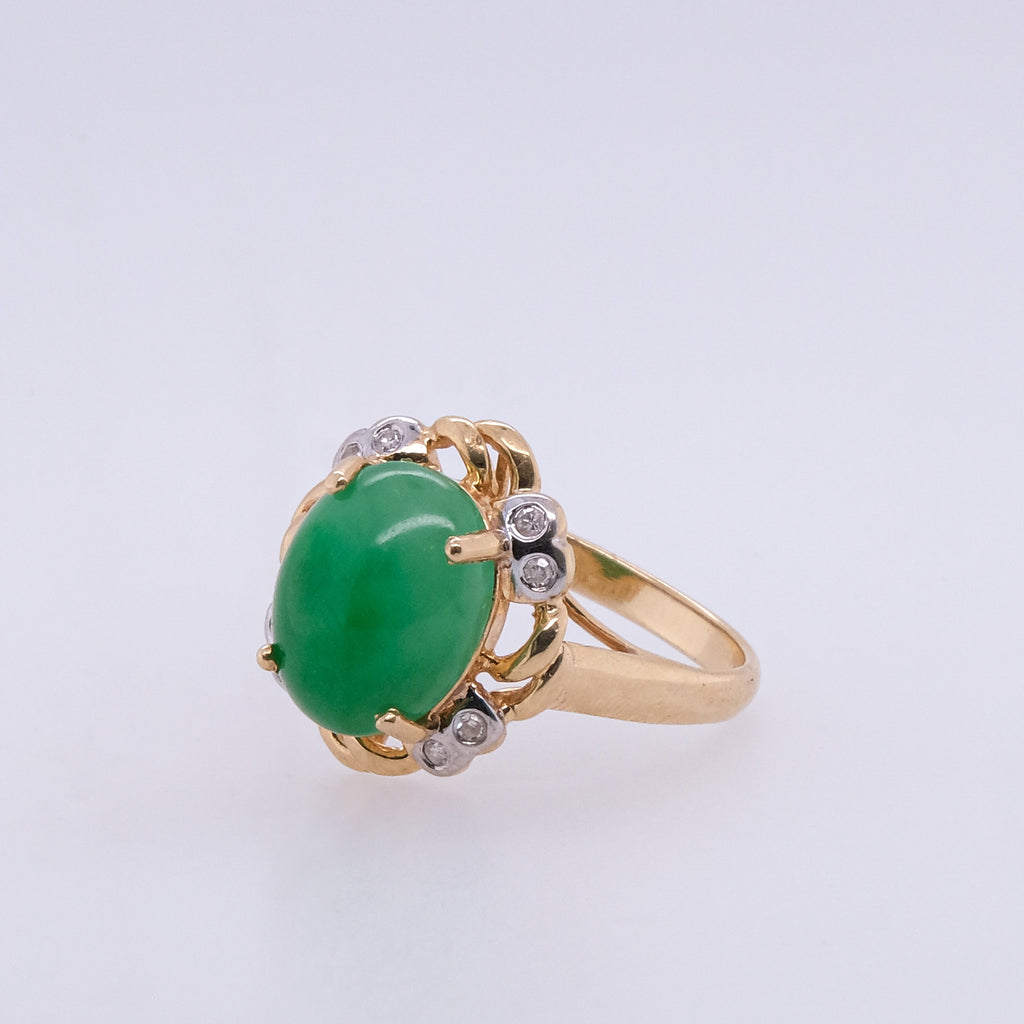14k Jade & Diamond Ring