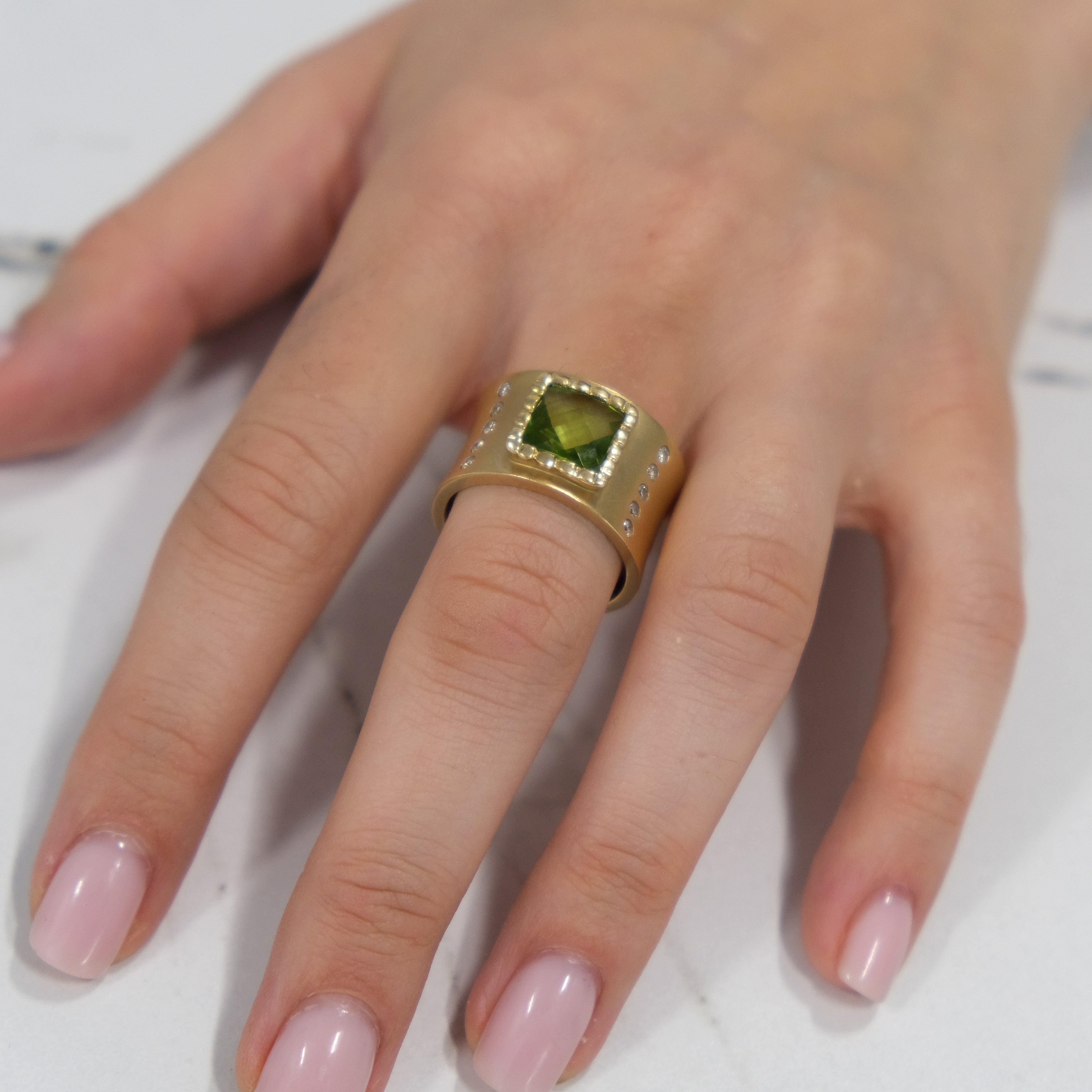 14k Peridot & Diamond Ring