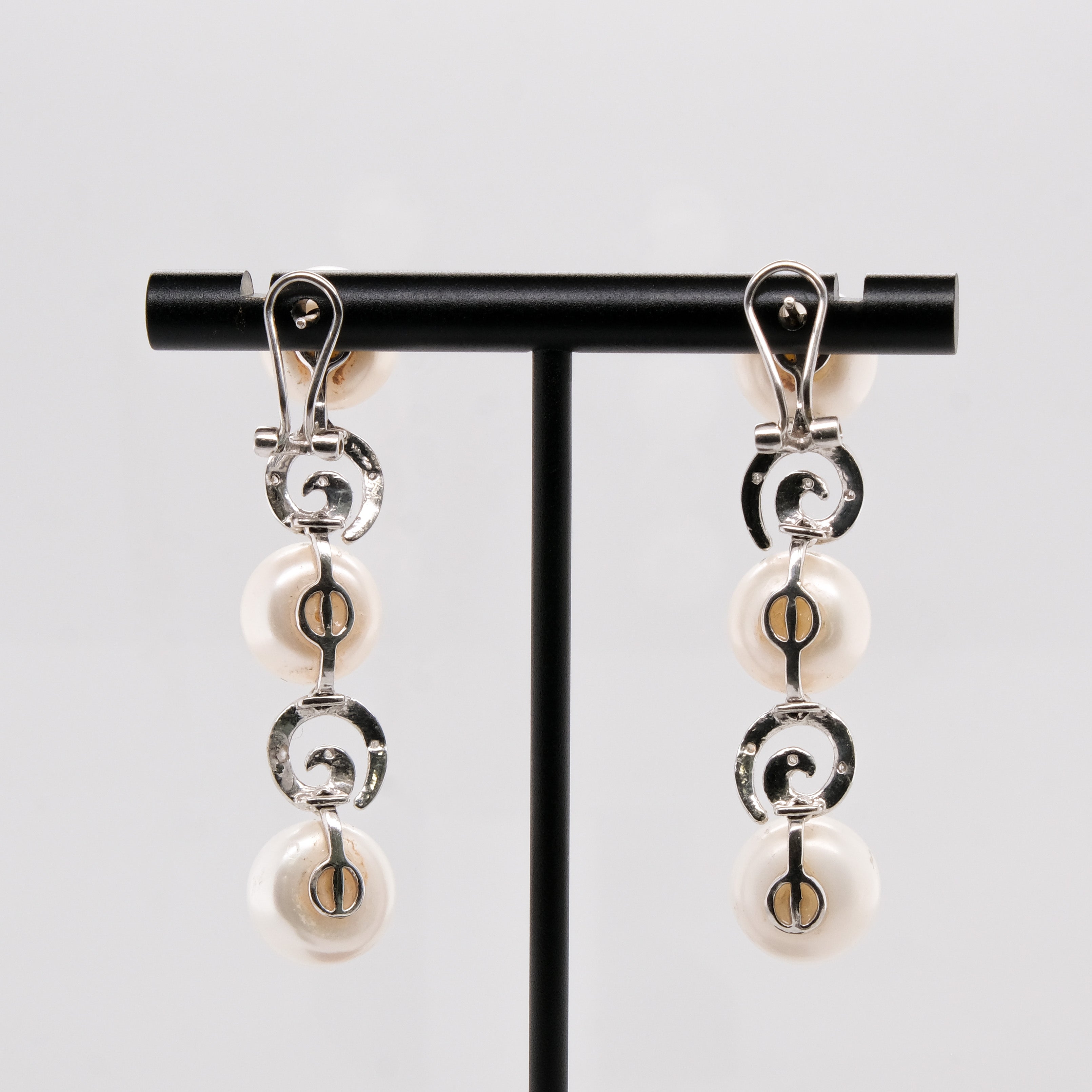 14k Pearl & Diamond Dangling Earrings
