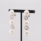 14k Pearl & Diamond Dangling Earrings
