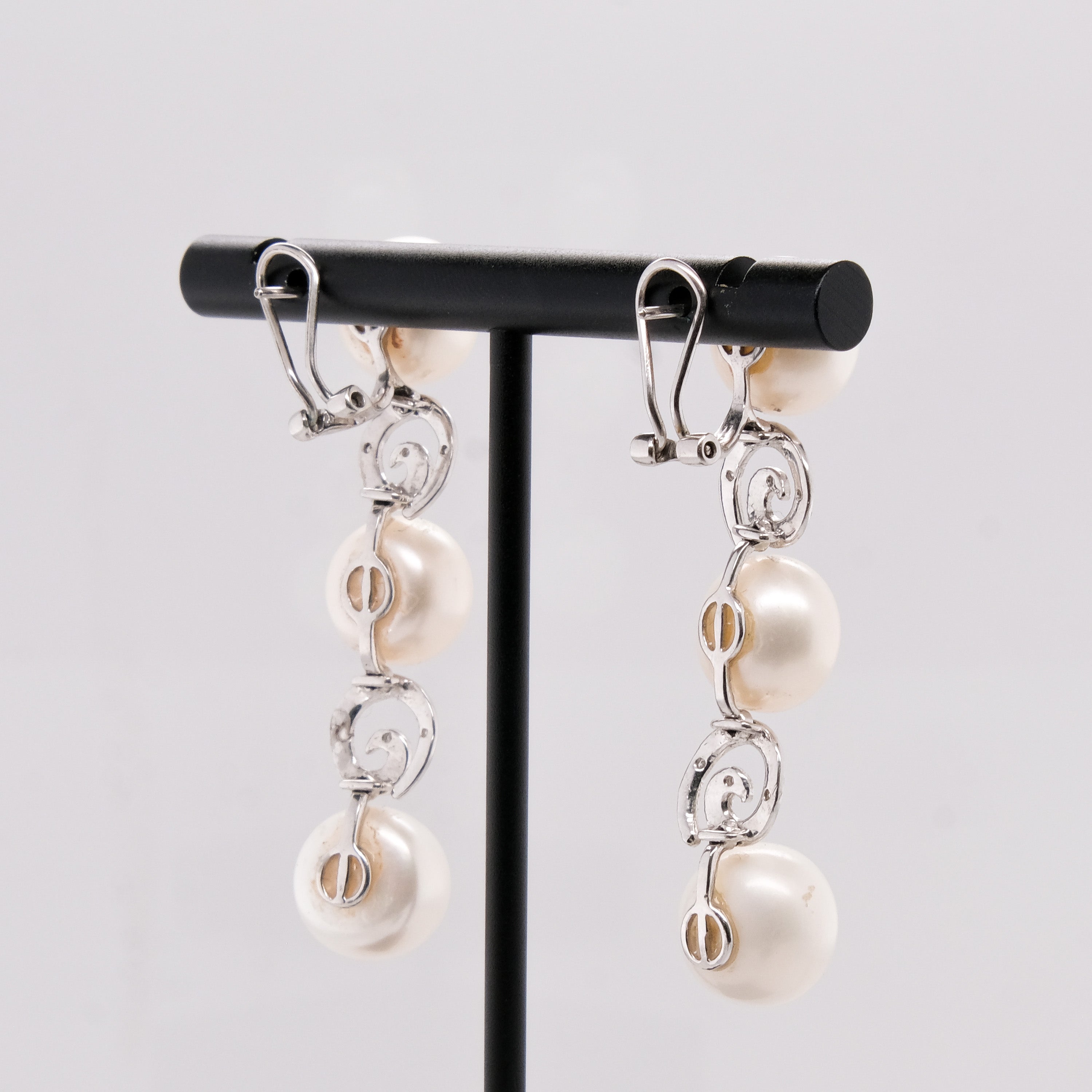 14k Pearl & Diamond Dangling Earrings