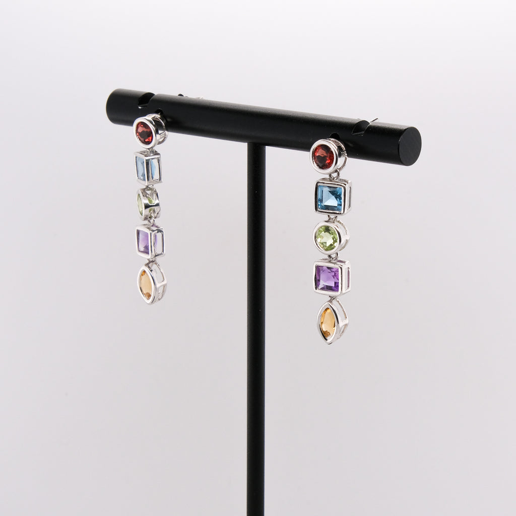 14k Multi-Gem Drop Earrings