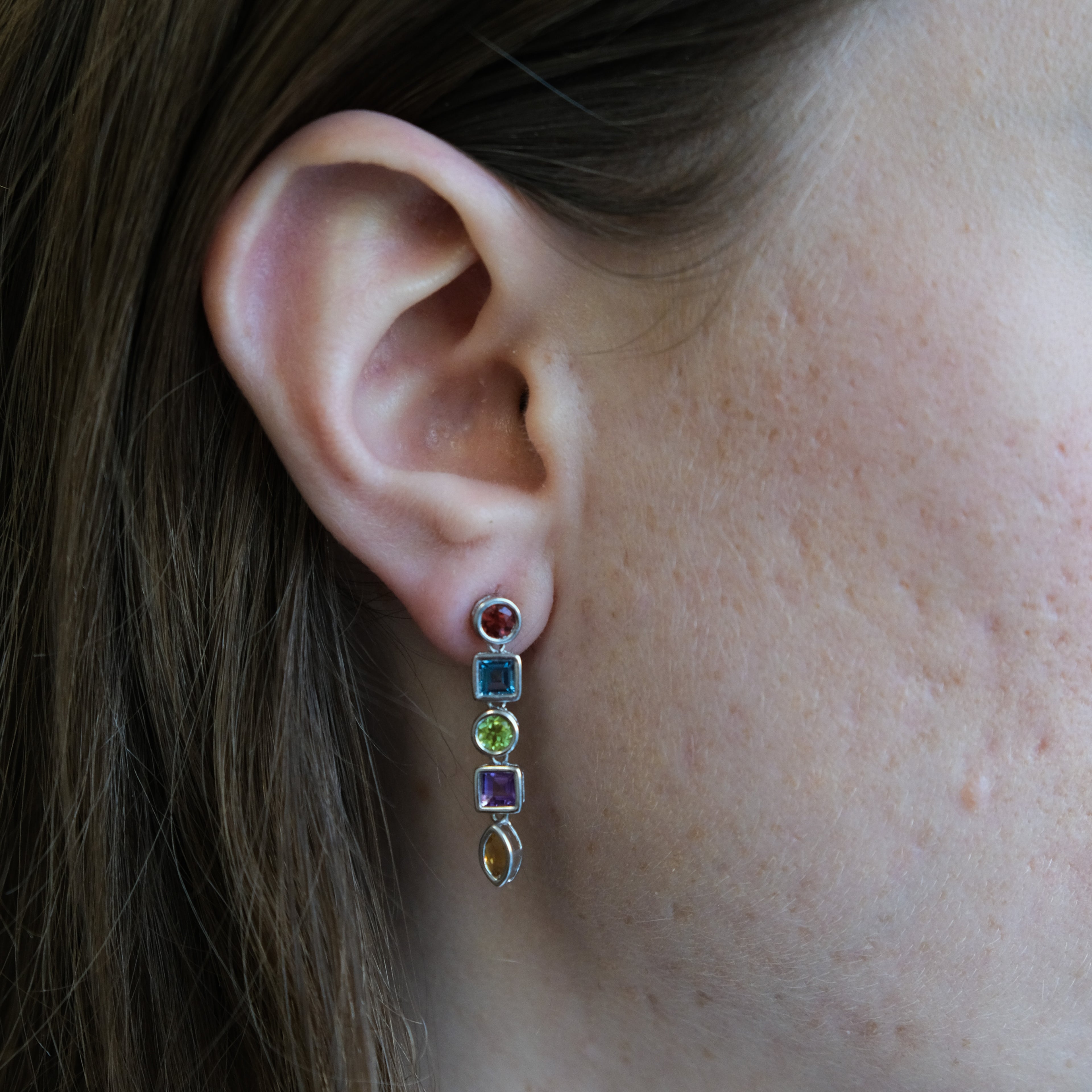 14k Multi-Gem Drop Earrings
