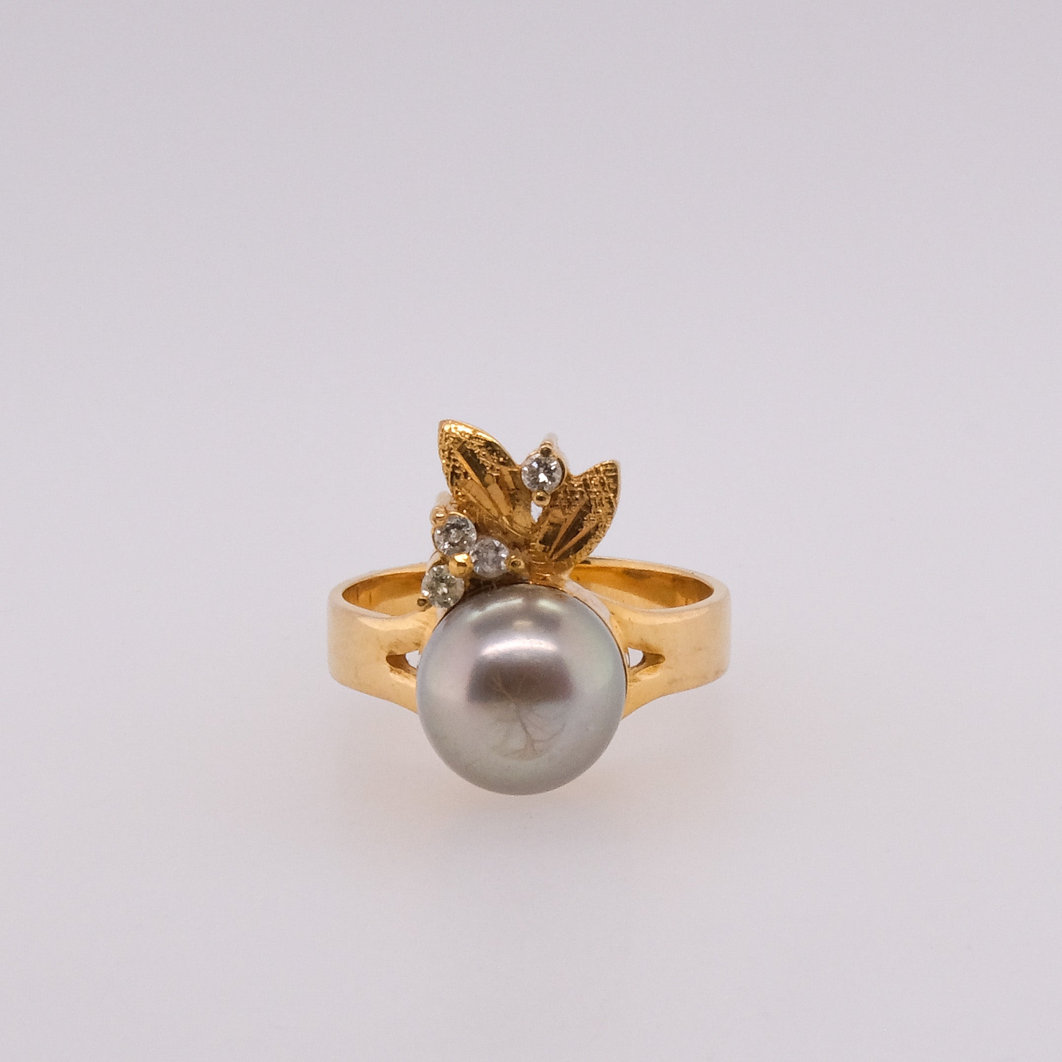 14k Tahitian Pearl & Diamond Ring