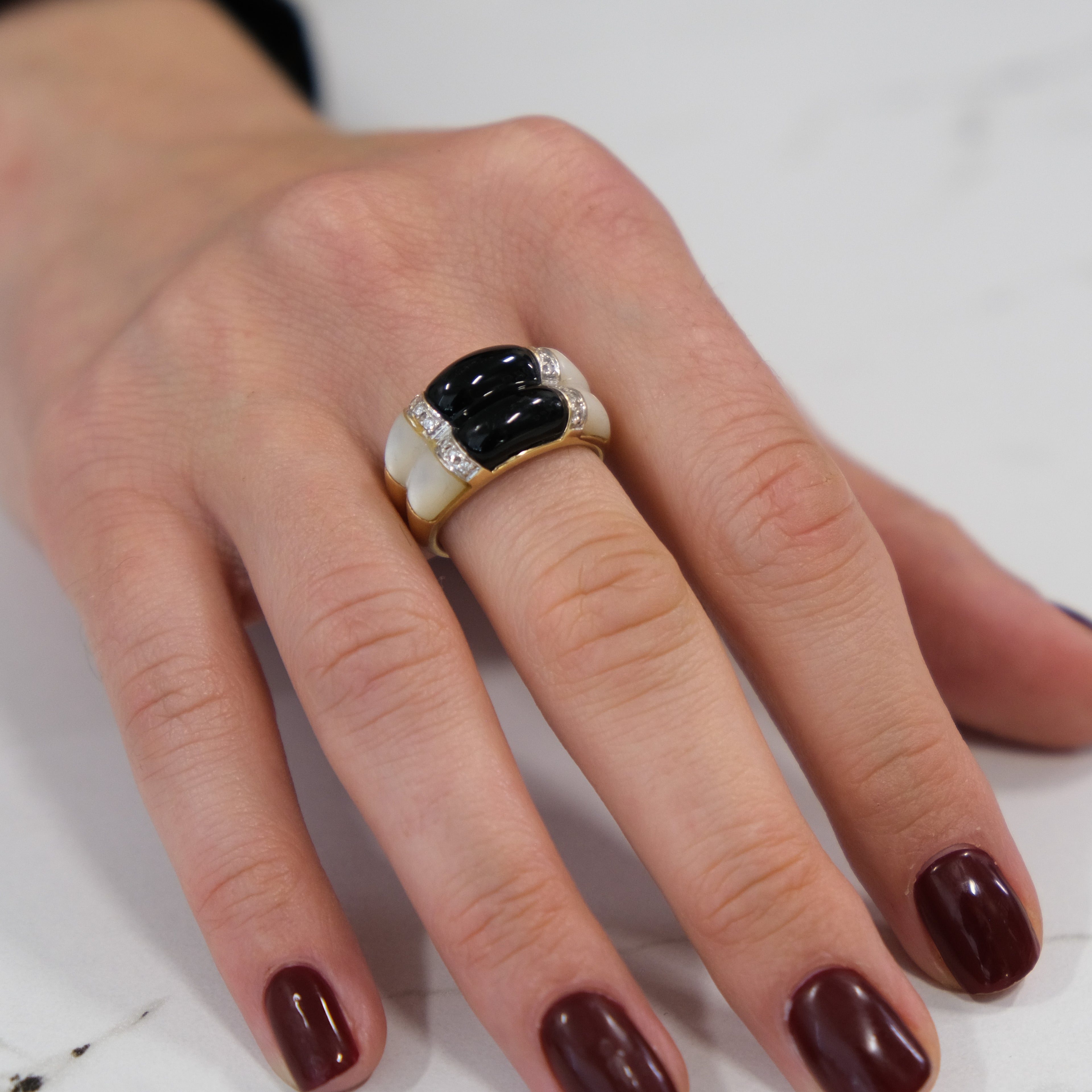 14k Onyx & Mother of Pearl Ring