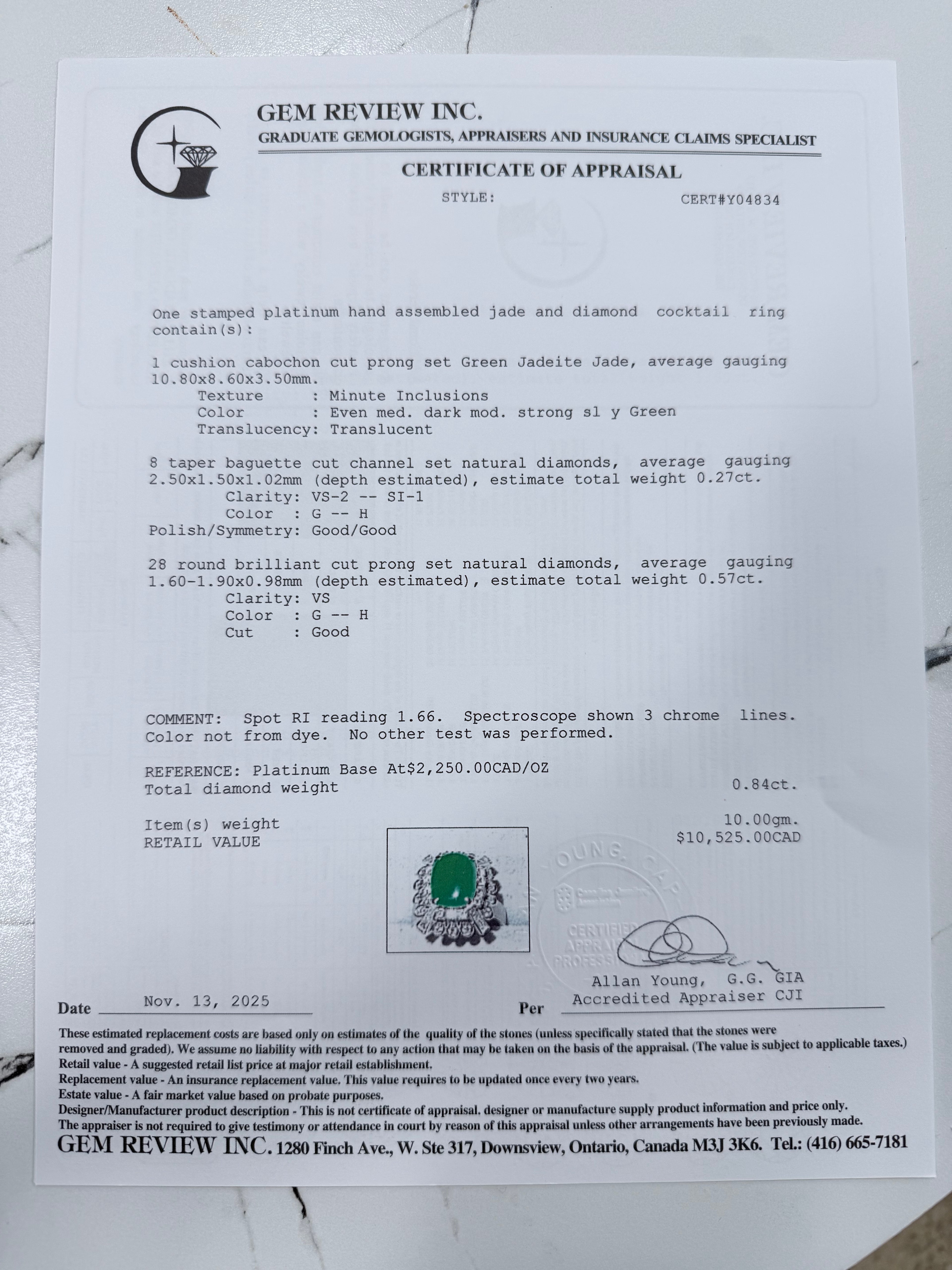 Platinum Jadeite & Diamond Ring