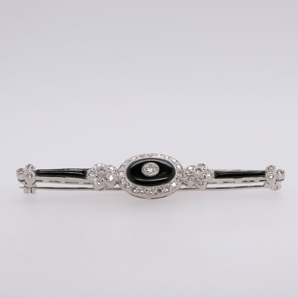 14k Onyx & Diamond Brooch