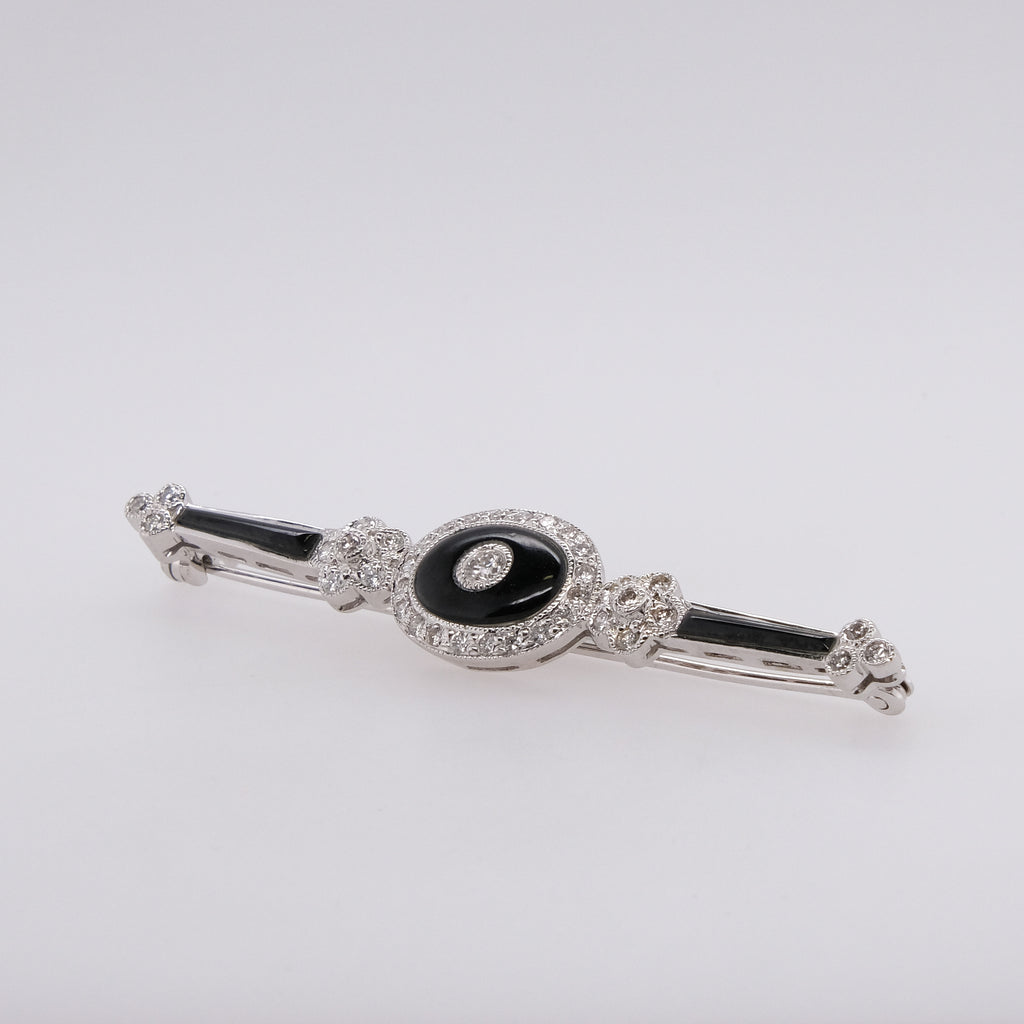 14k Onyx & Diamond Brooch