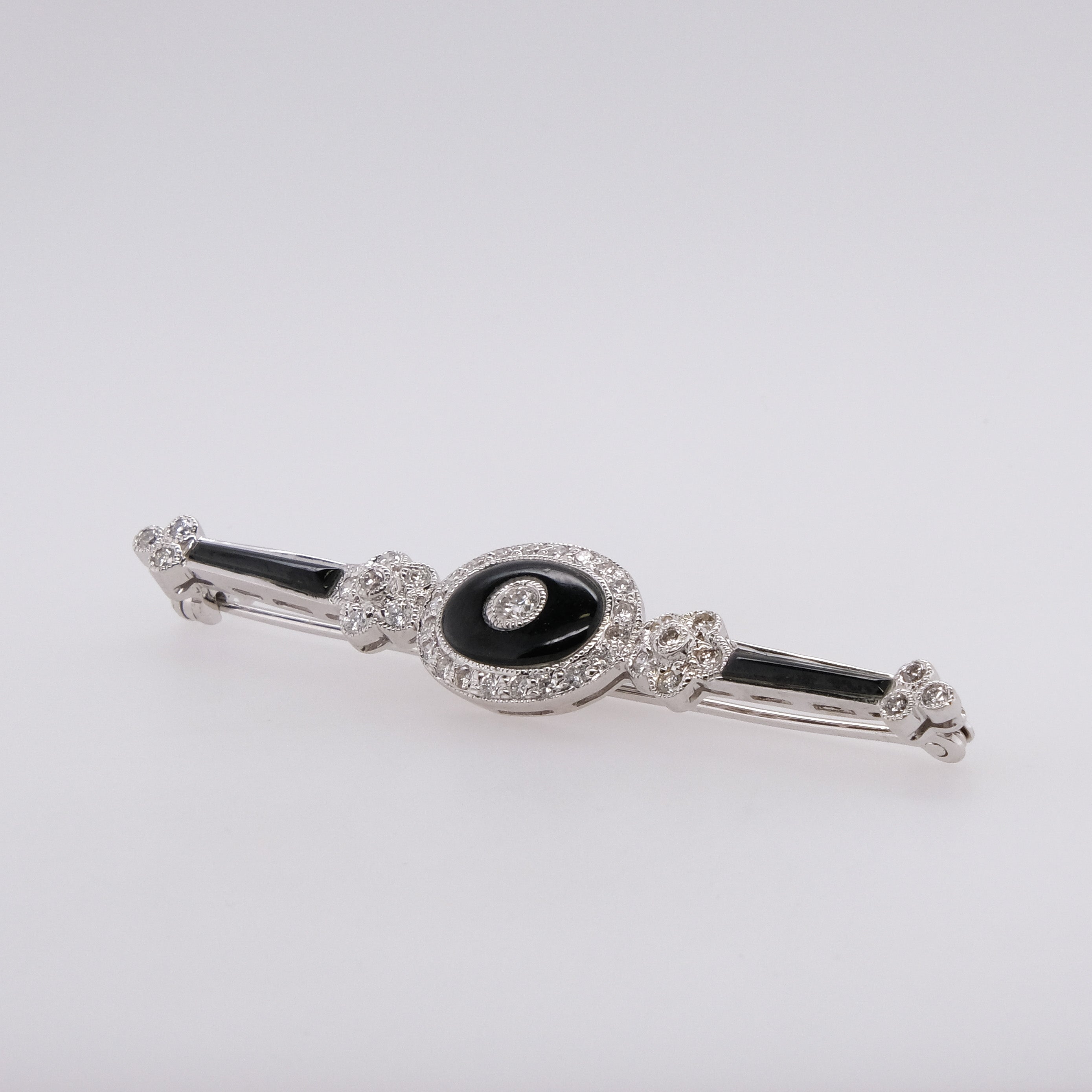 14k Onyx & Diamond Brooch