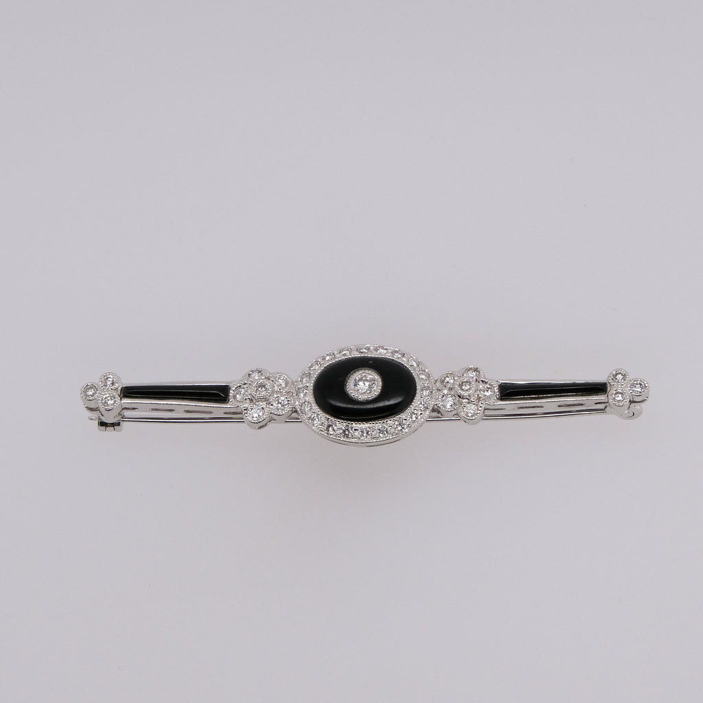 14k Onyx & Diamond Brooch