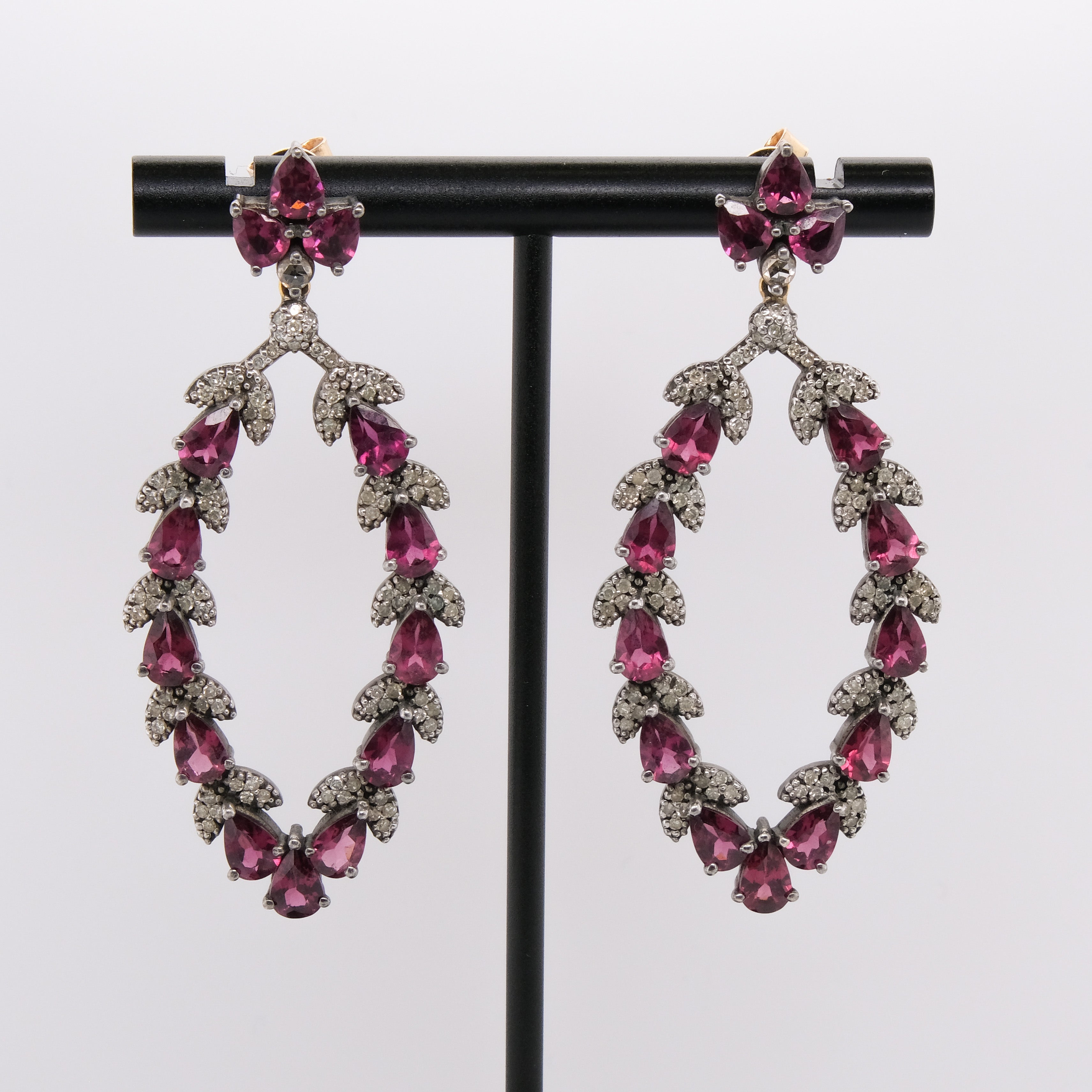 14k Victorian Garnet & Diamond Earrings
