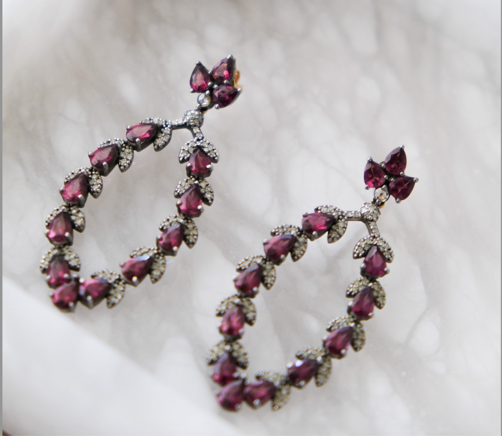 14k Victorian Garnet & Diamond Earrings