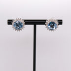 14k Blue Topaz & Diamond Halo Studs