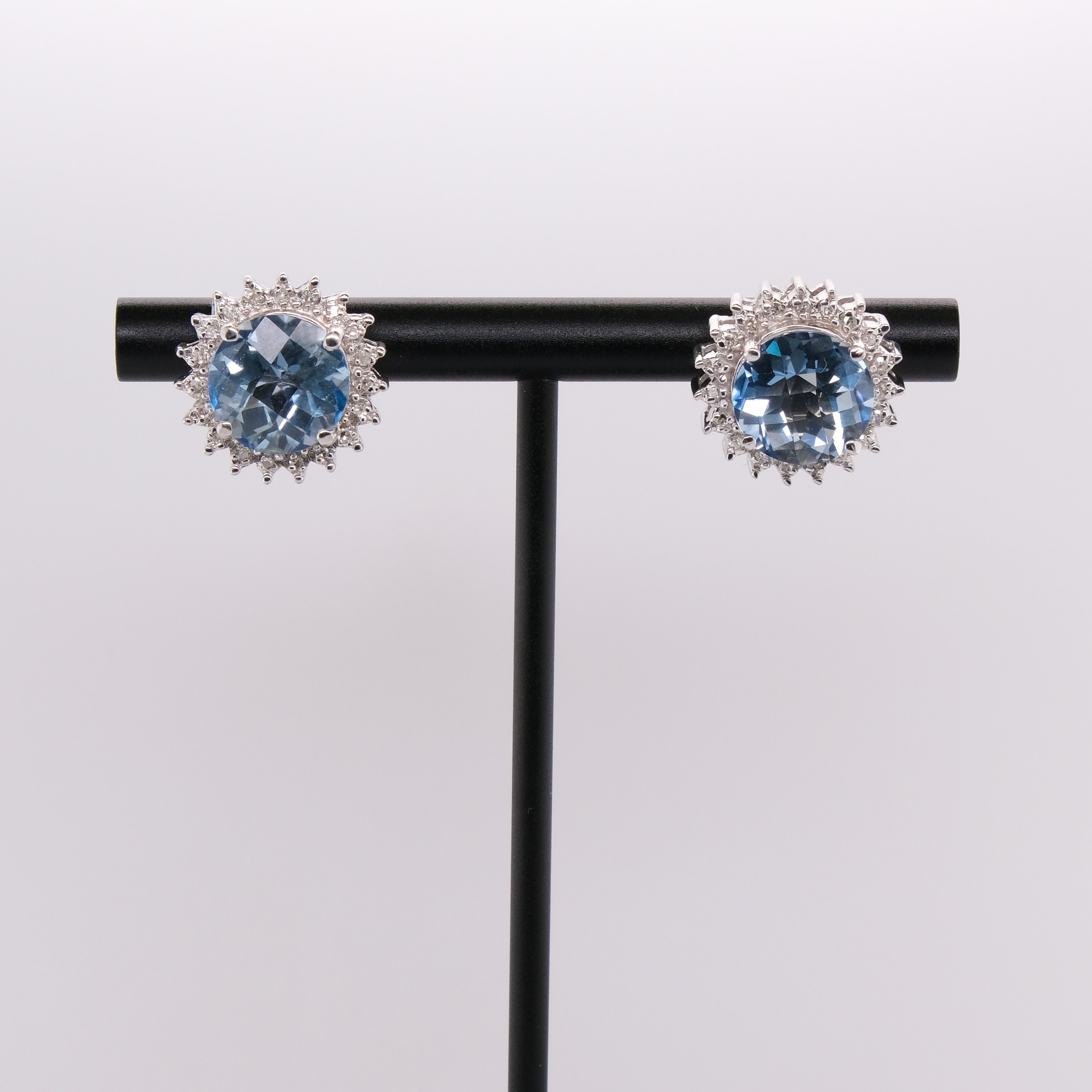 14k Blue Topaz & Diamond Halo Studs