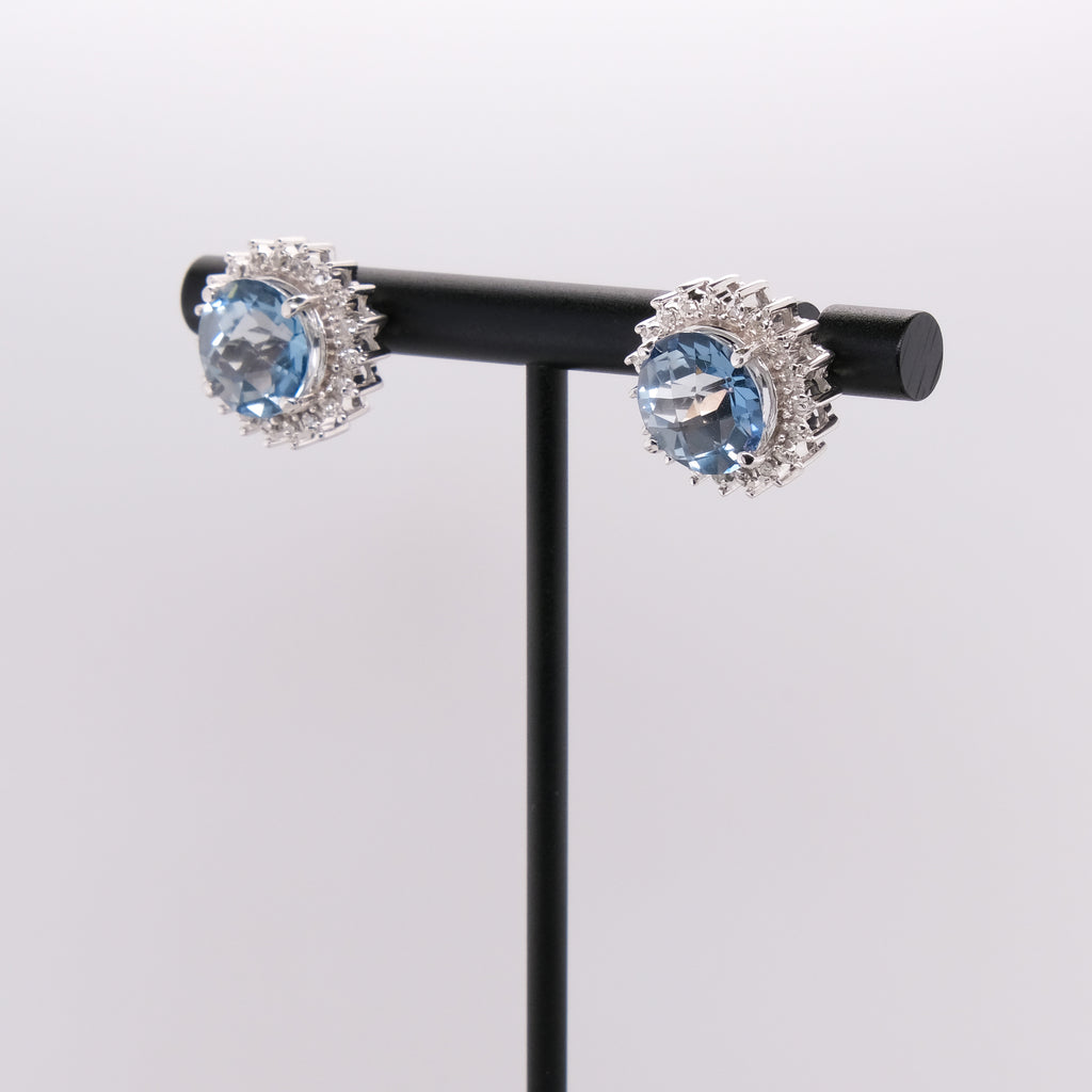 14k Blue Topaz & Diamond Halo Studs