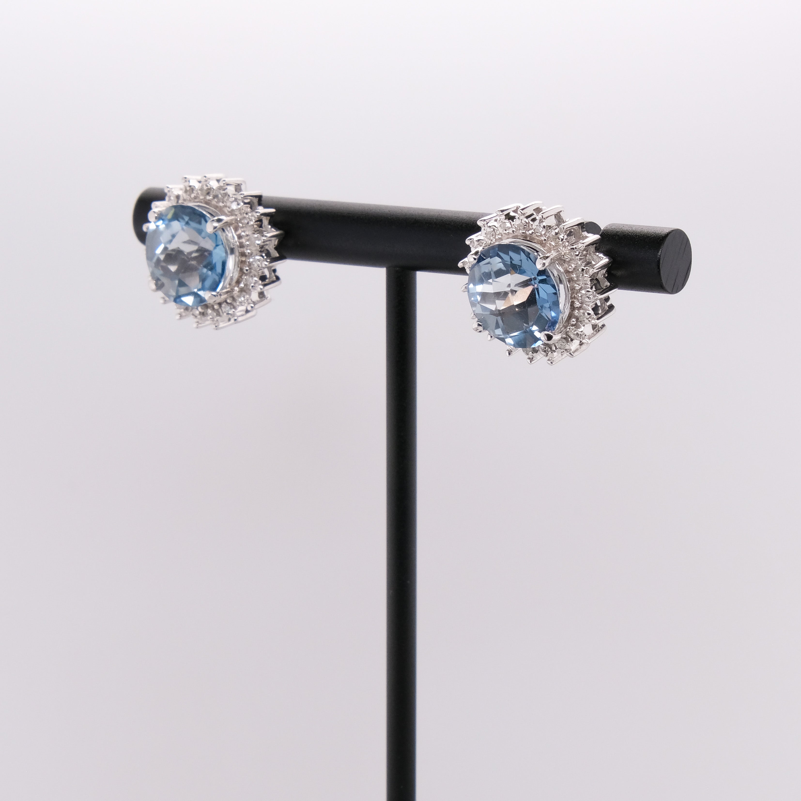 14k Blue Topaz & Diamond Halo Studs