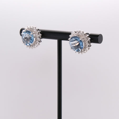 14k Blue Topaz & Diamond Halo Studs