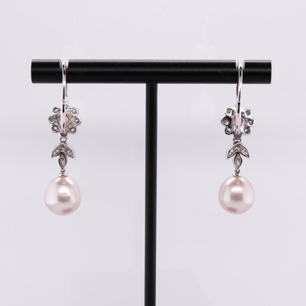 18k Diamond, Pearl & Amethyst Dangling Earrings
