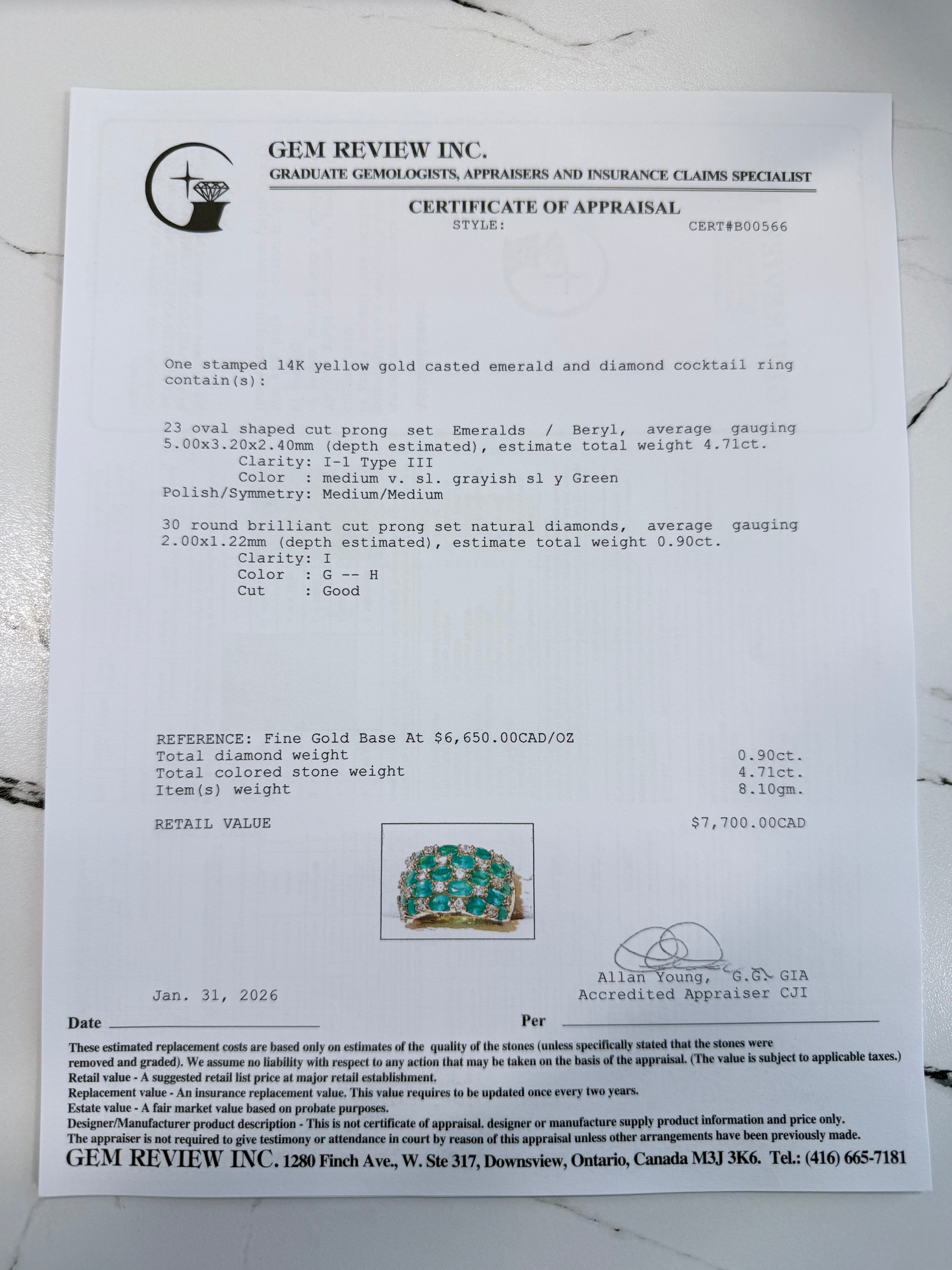 14k Emerald & Diamond Ring