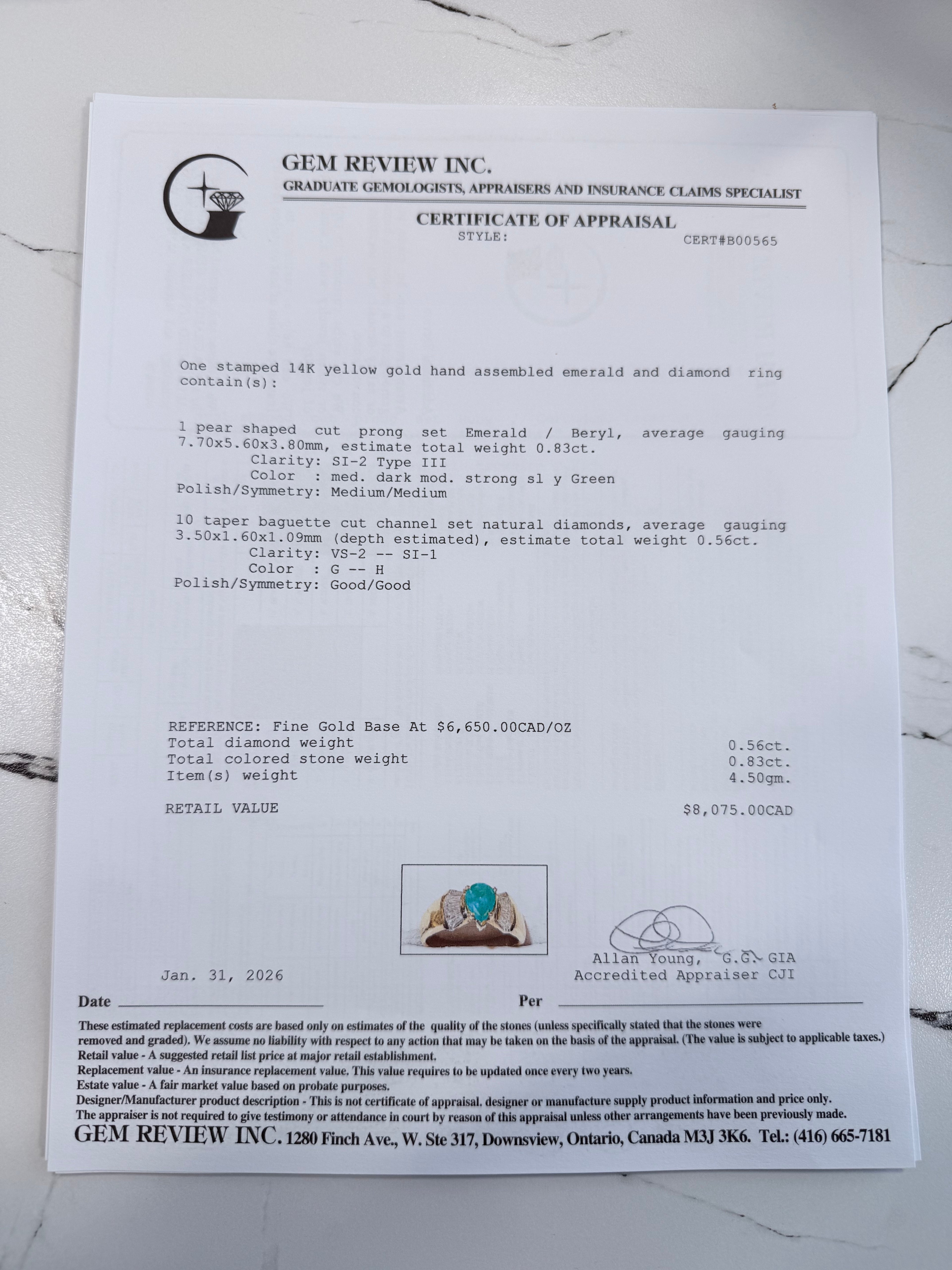 14k Emerald & Diamond Ring