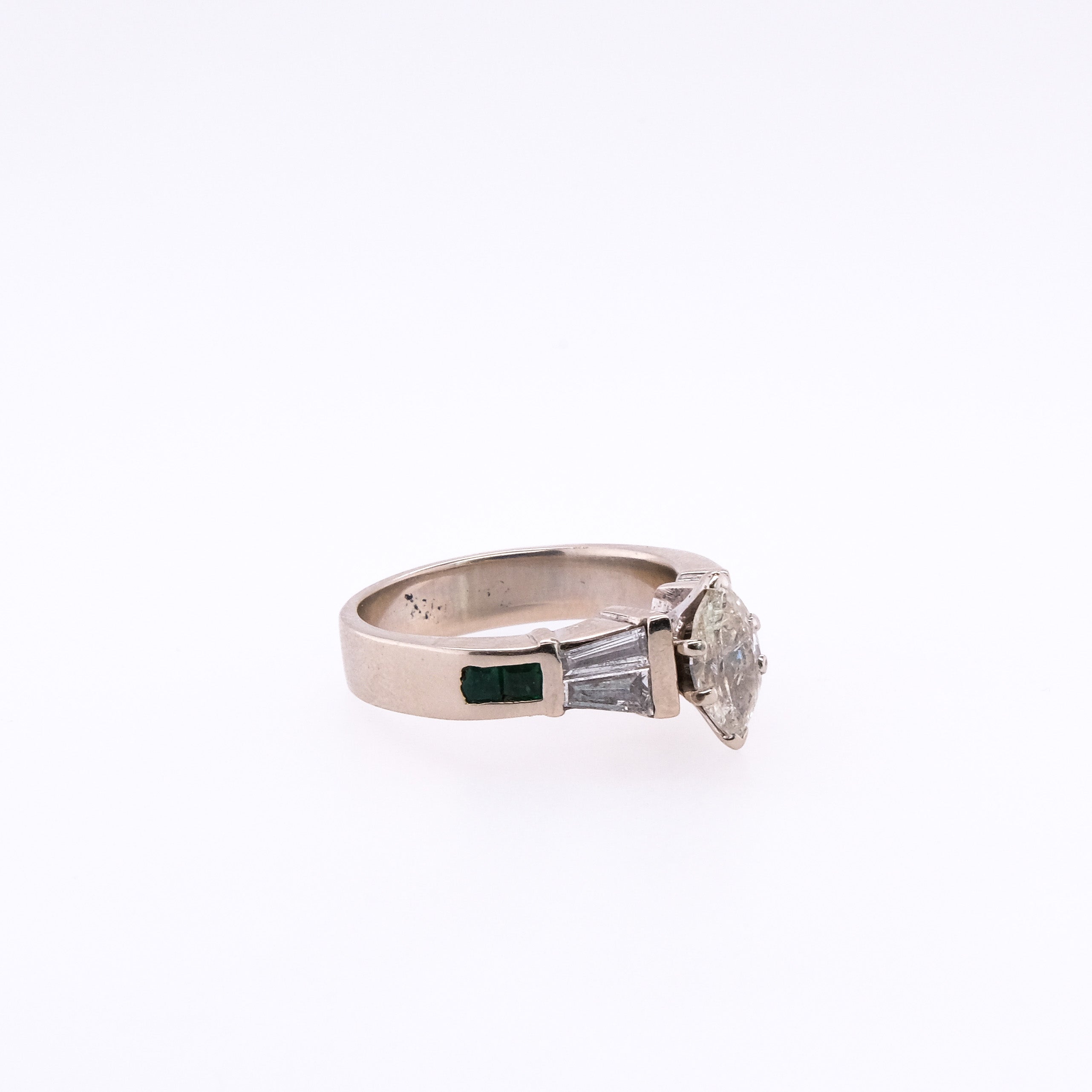 14k Marquise & Emerald Natural Diamond Ring
