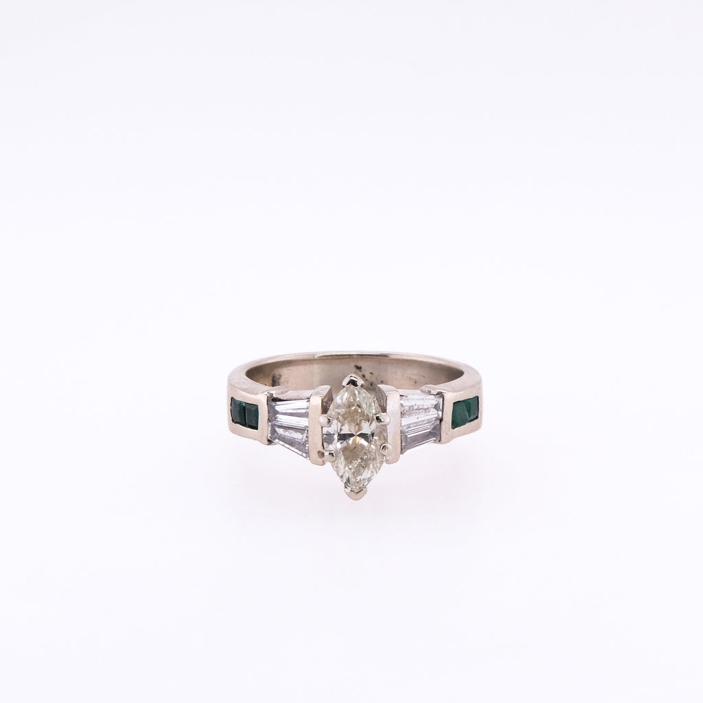 14k Marquise & Emerald Natural Diamond Ring