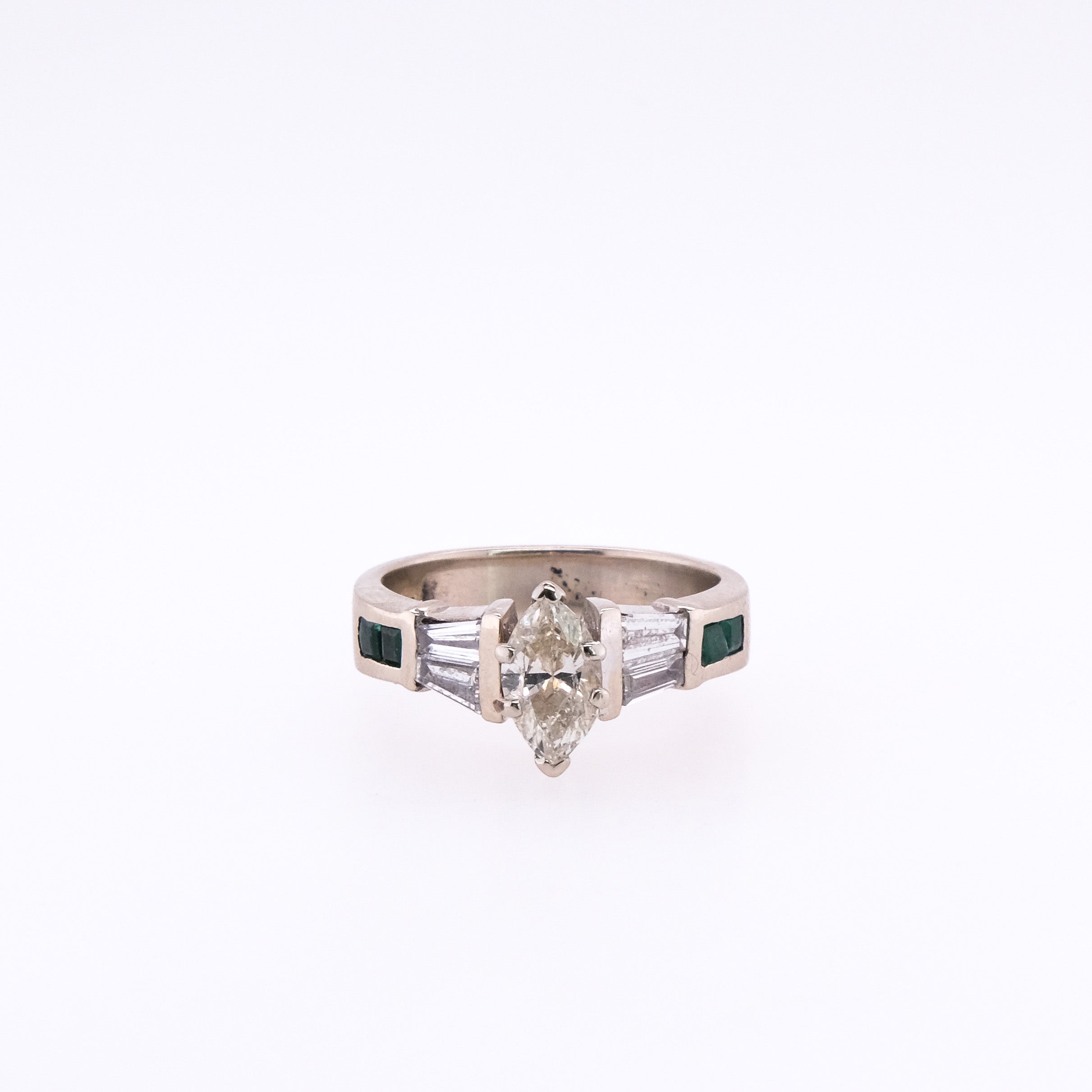 14k Marquise & Emerald Natural Diamond Ring