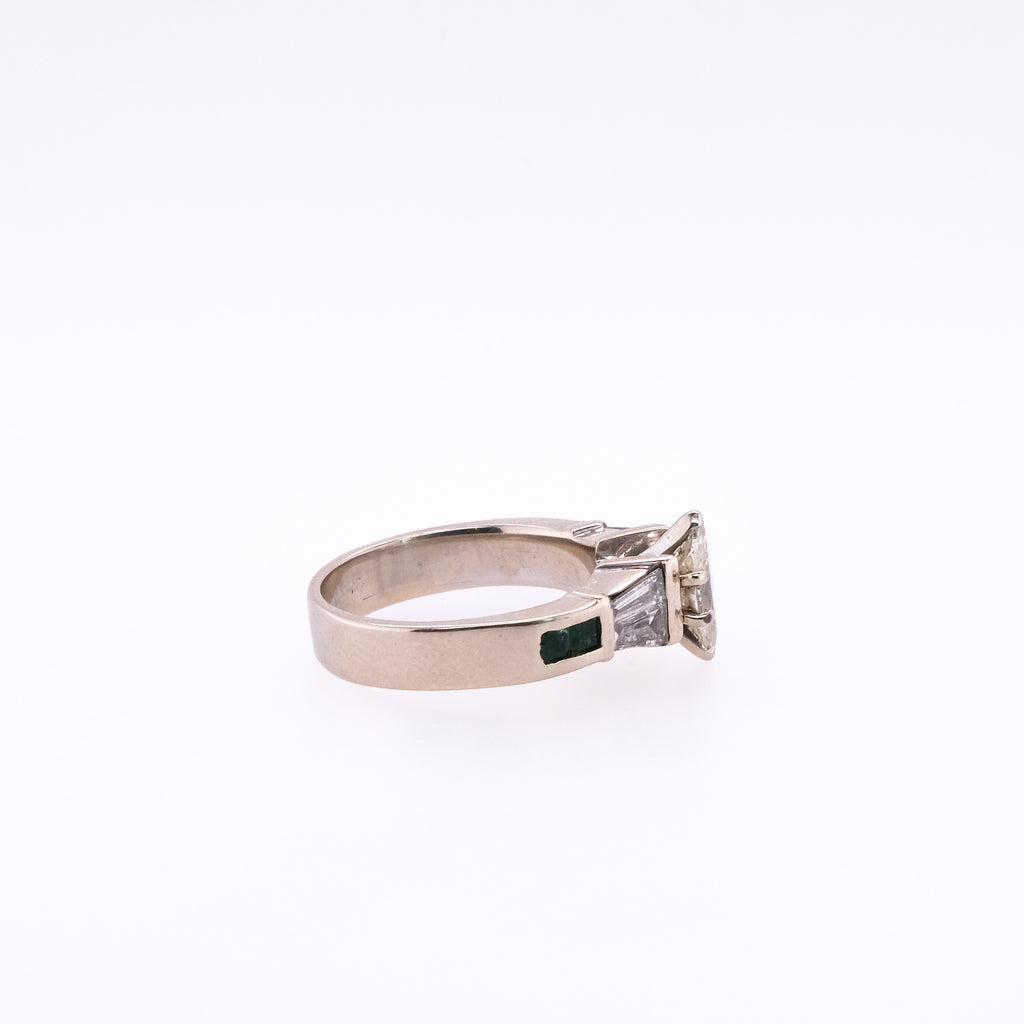 14k Marquise & Emerald Natural Diamond Ring