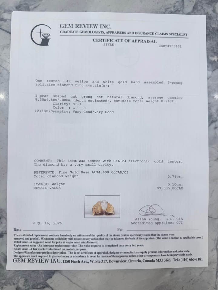 14k Pear Natural Diamond Ring