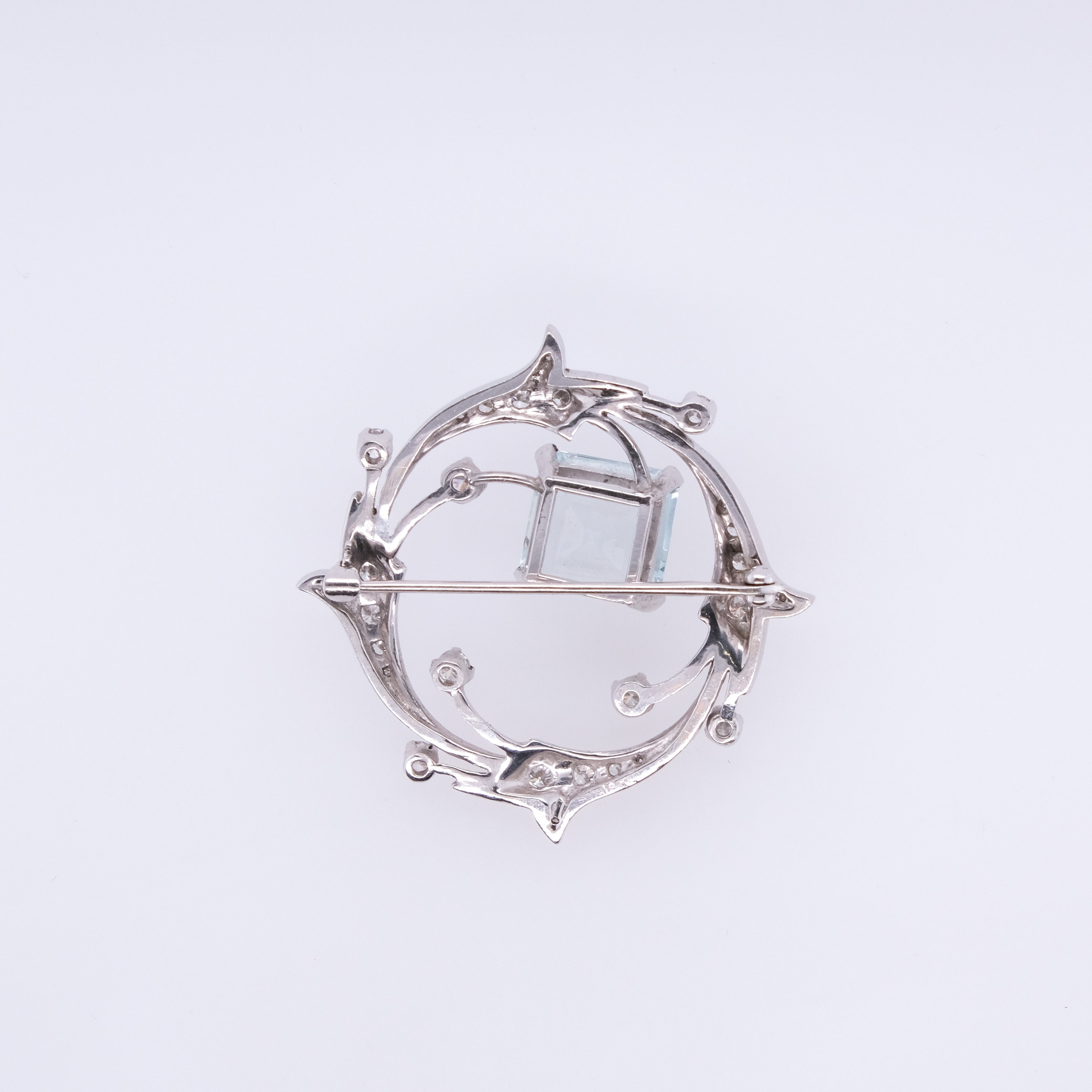 14k Aquamarine & Diamond Brooch
