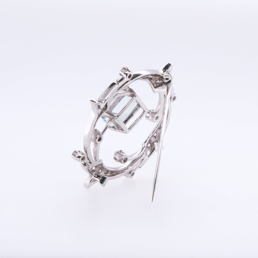 14k Aquamarine & Diamond Brooch