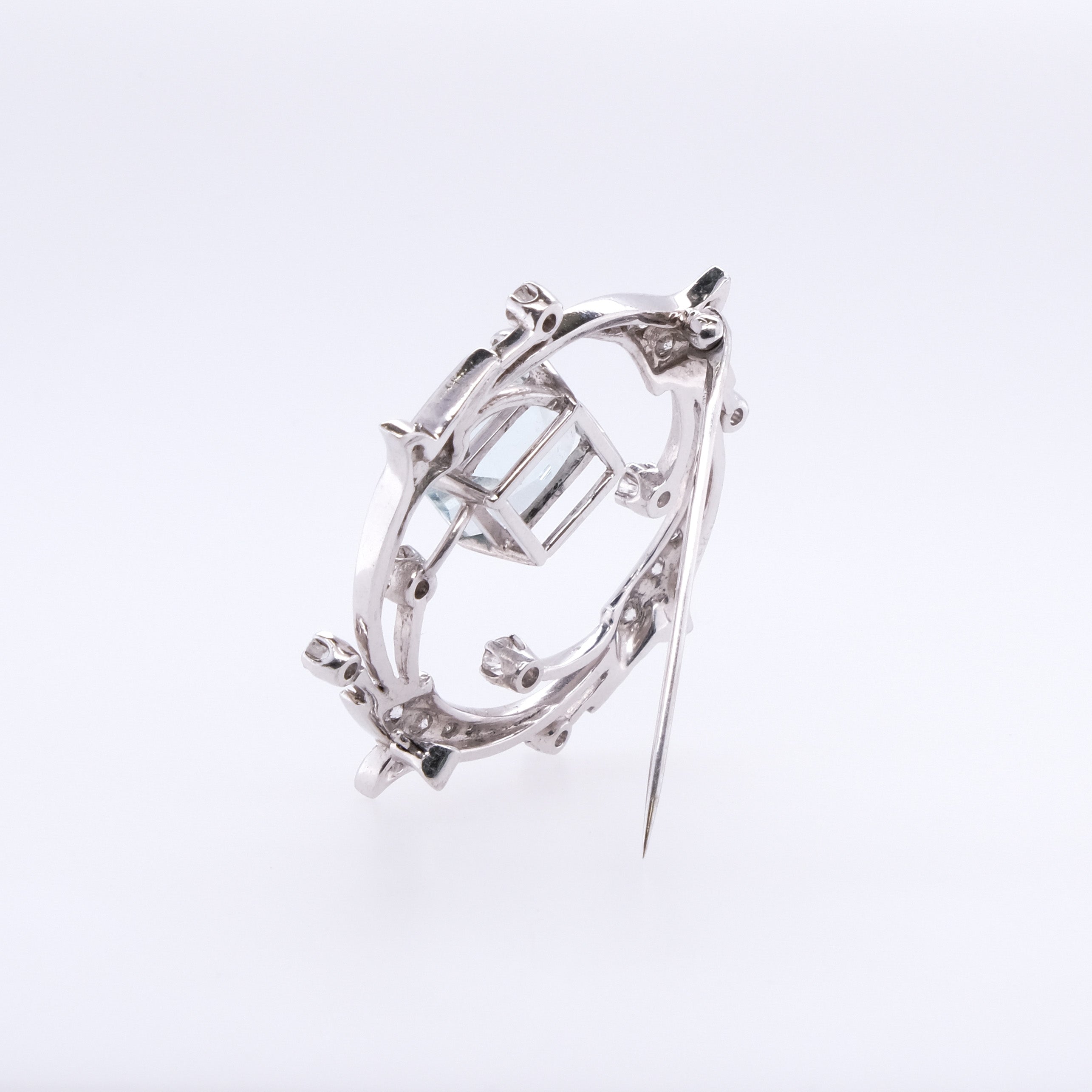 14k Aquamarine & Diamond Brooch