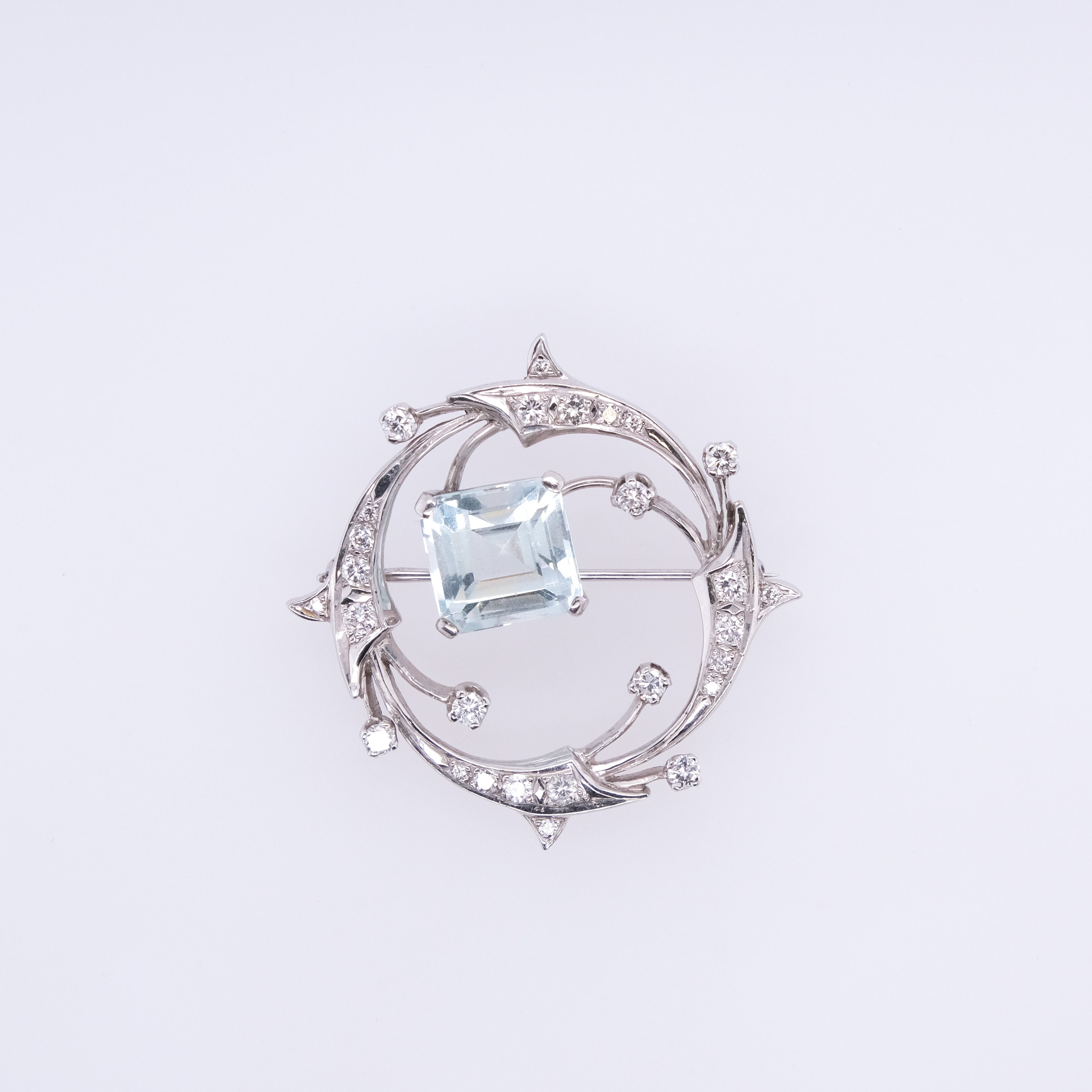 14k Aquamarine & Diamond Brooch