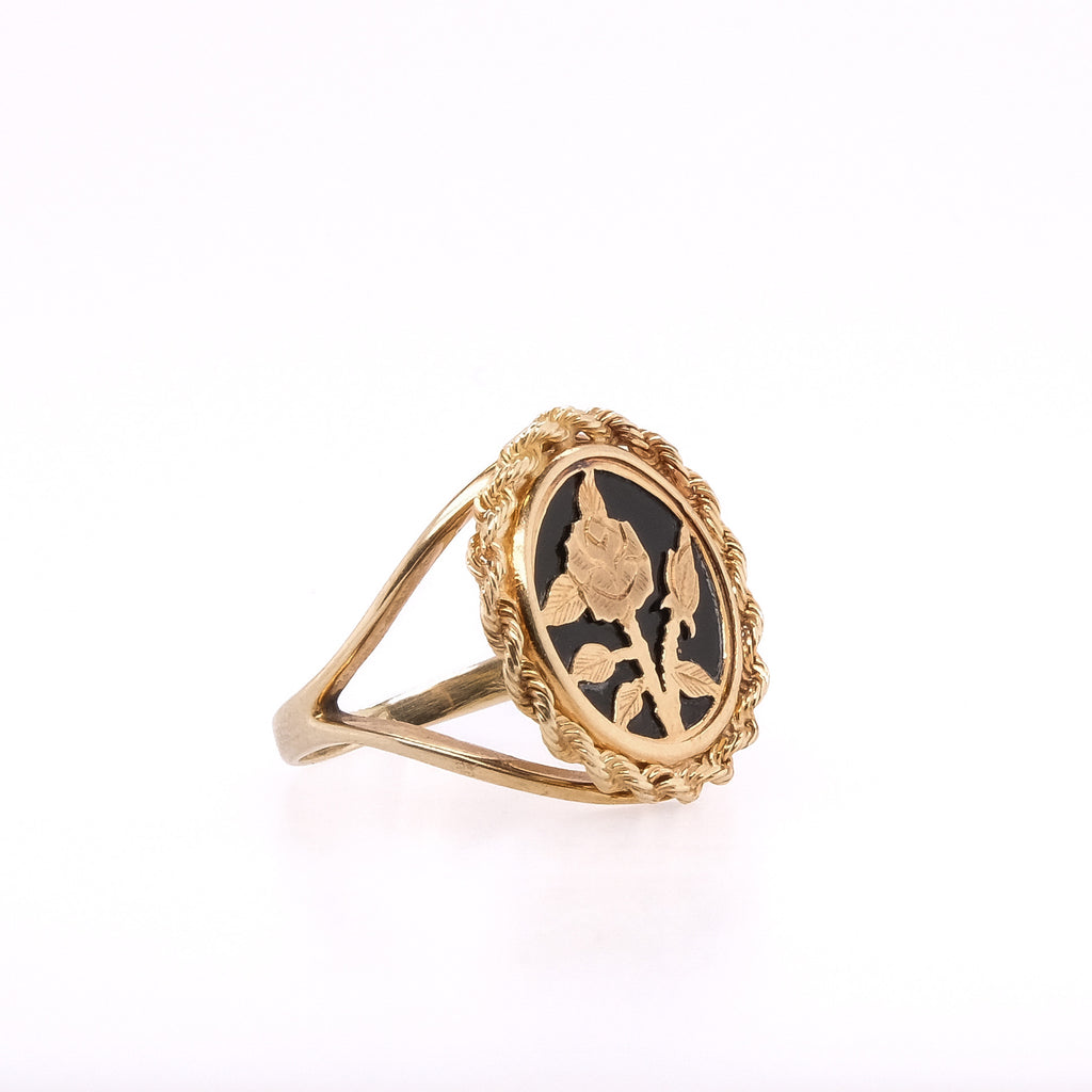 14k Onyx Rose Ring