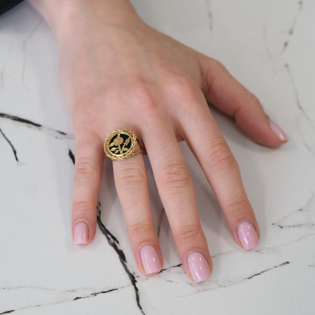 14k Onyx Rose Ring