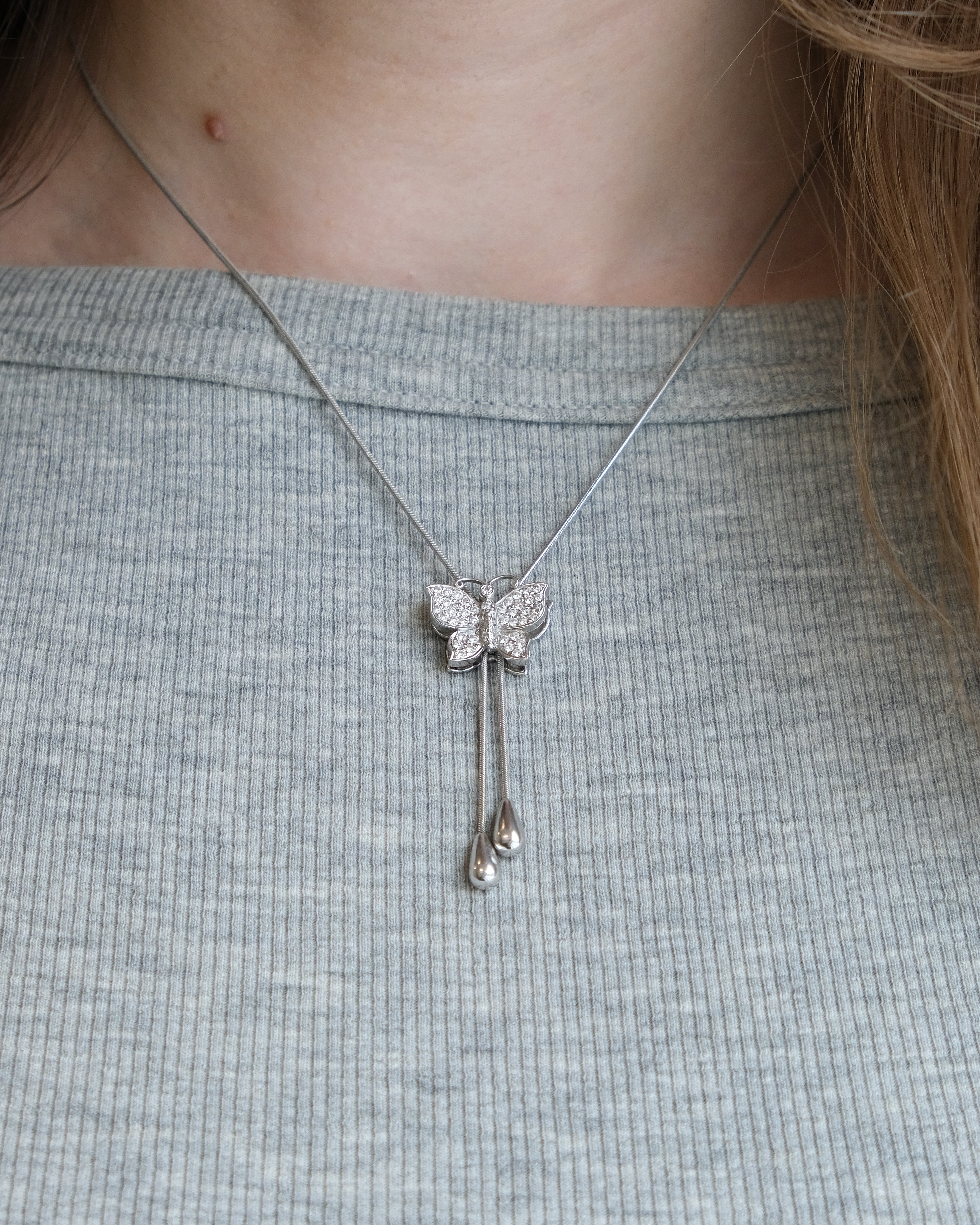 18k Butterfly Lariat Necklace