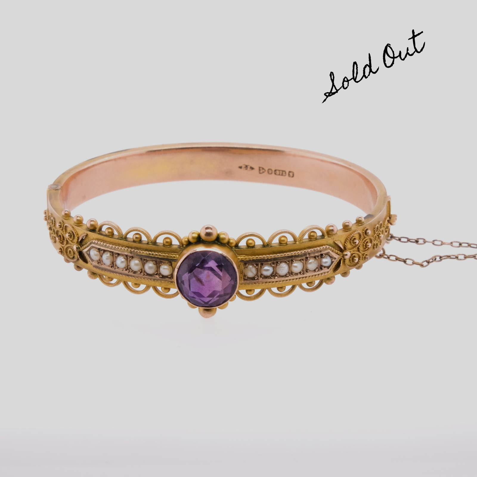 9k Amethyst & Pearl Seed Bangle