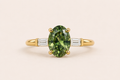 Green Sapphire with Side Baguettes