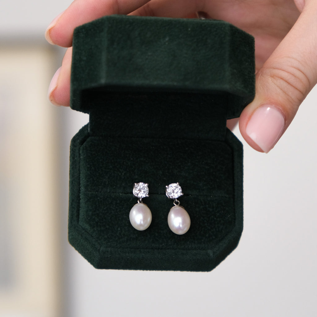 Cynthia Pearl & Diamond Drop Earrings