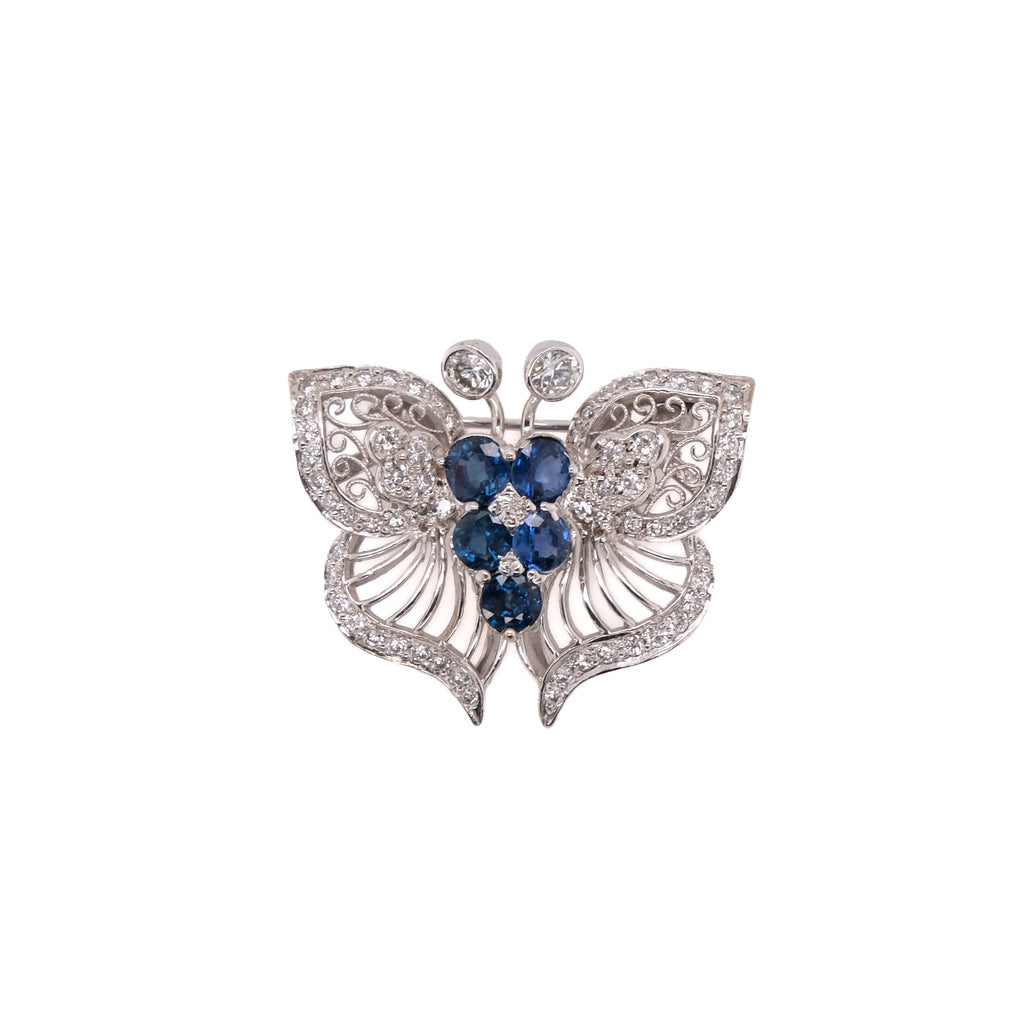 18k Sapphire & Diamond Butterfly Brooch
