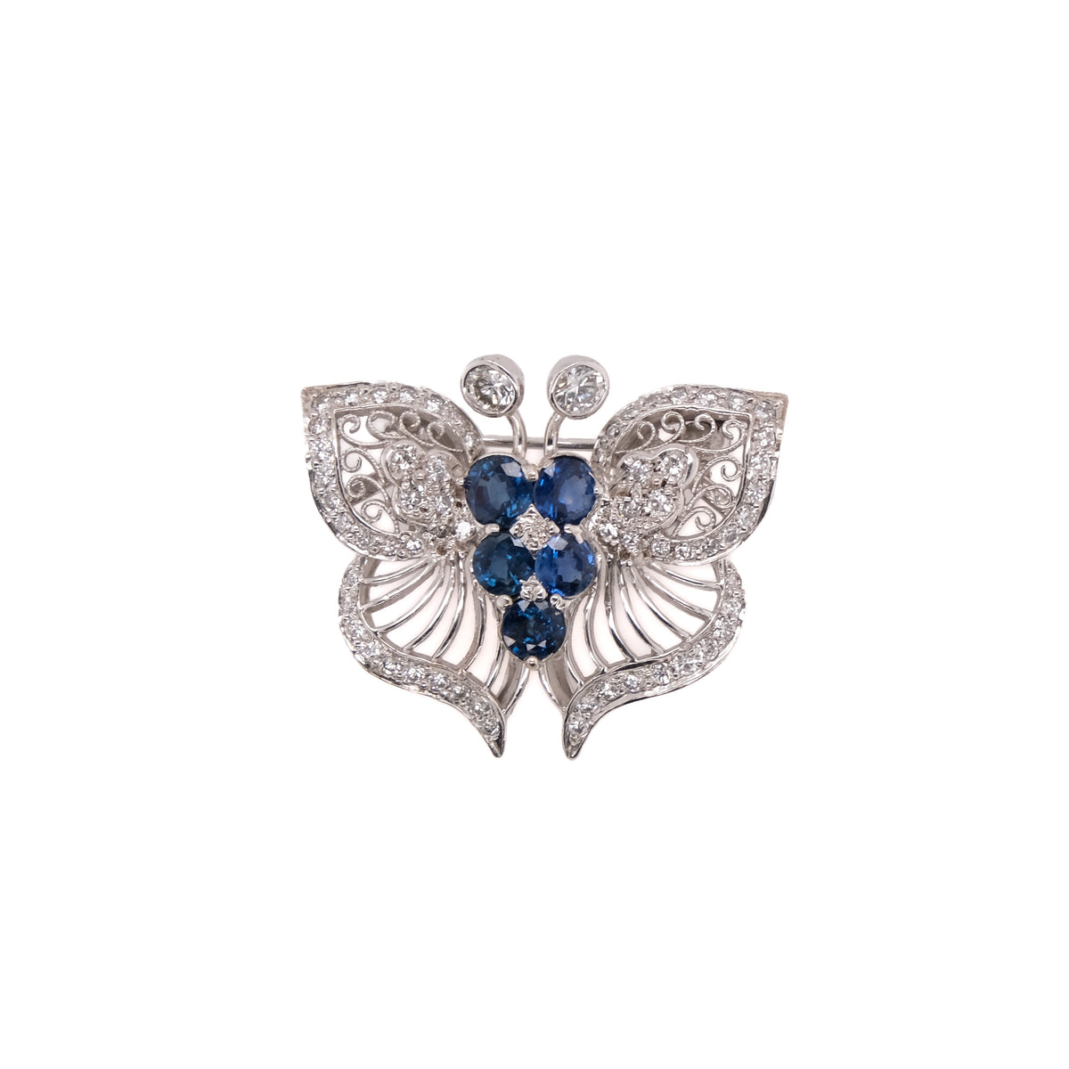 18k Sapphire & Diamond Butterfly Brooch