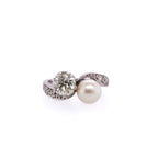 Platinum Old European Diamond & Pearl Ring