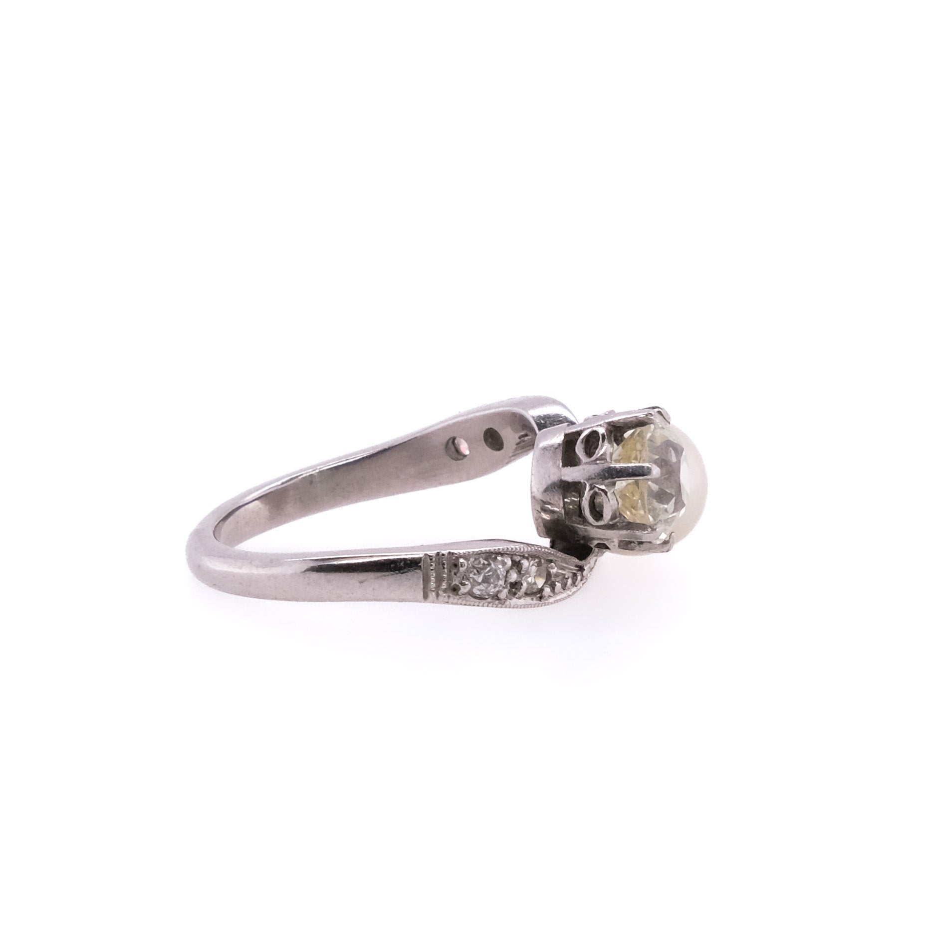 Platinum Old European Diamond & Pearl Ring