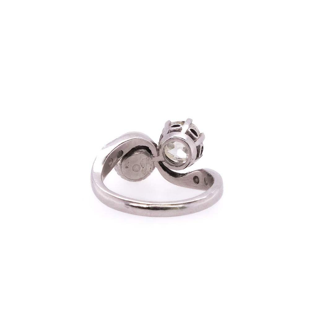 Platinum Old European Diamond & Pearl Ring